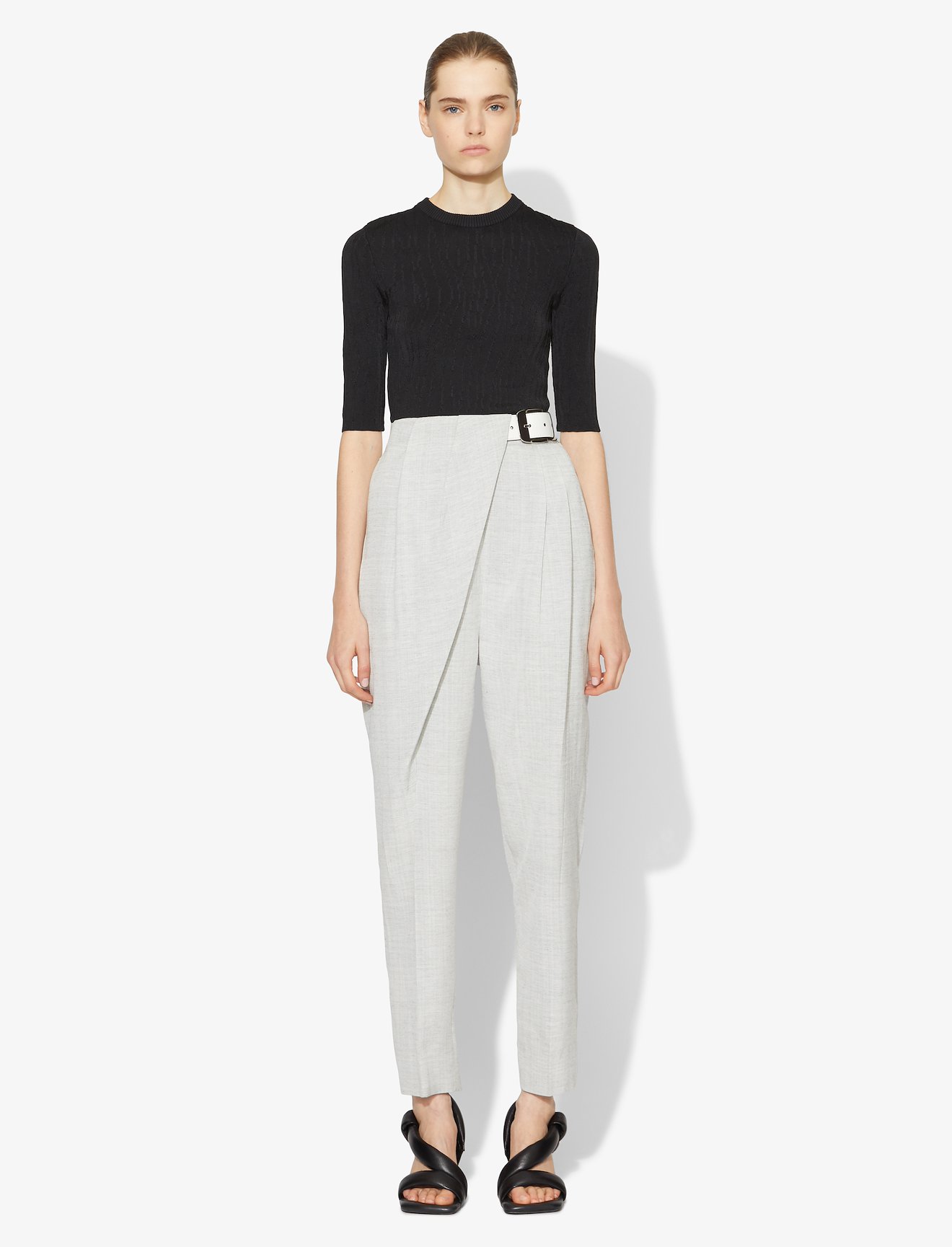 Crinkle Texture Crewneck Knit Top #1
