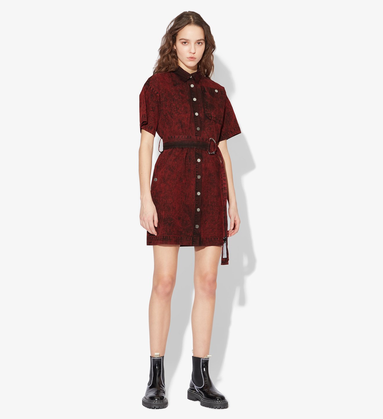 Crinkled Cotton Belted Dress