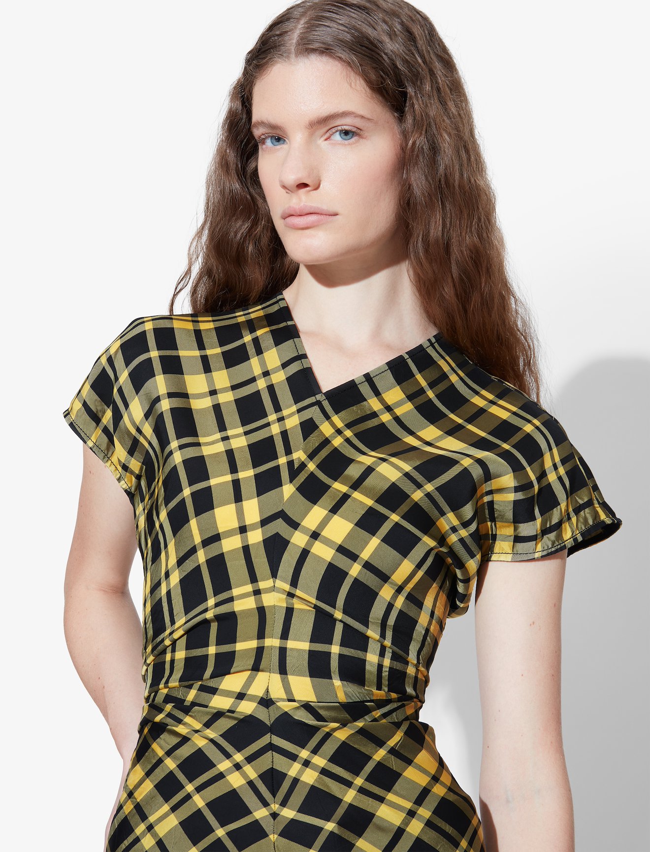 Crinkled Plaid Gathered Dress #3