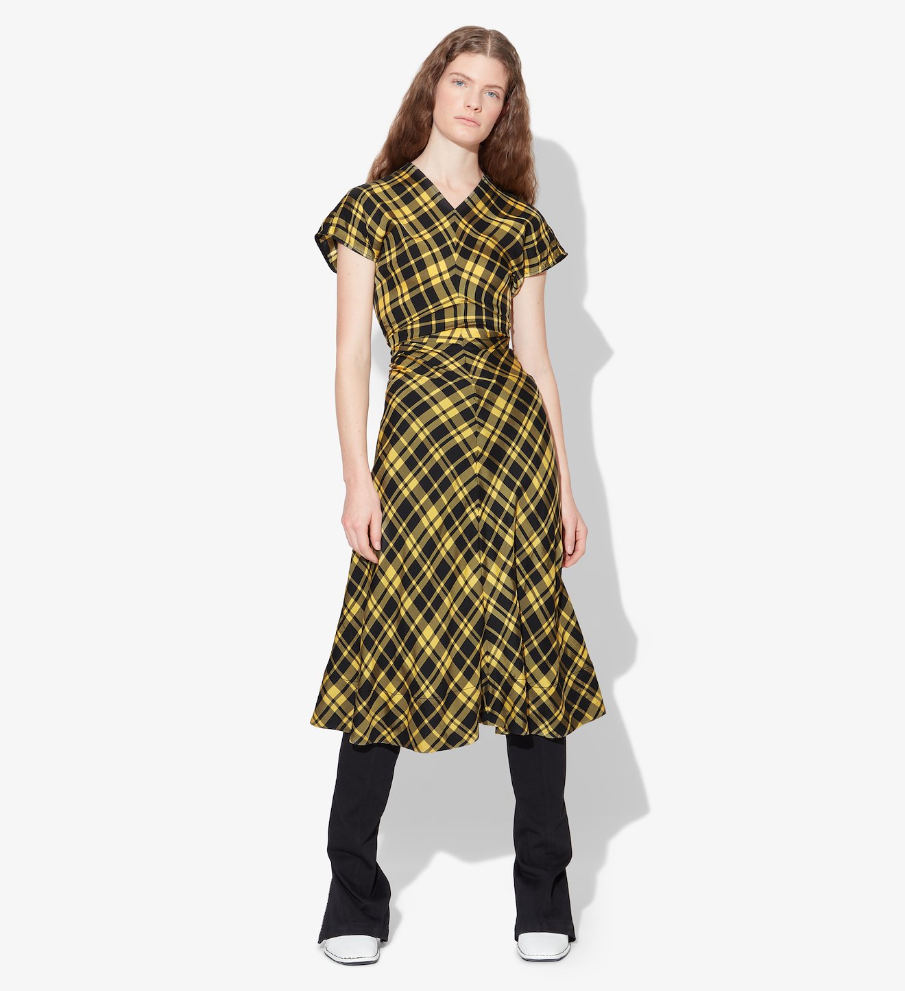 Crinkled Plaid Gathered Dress