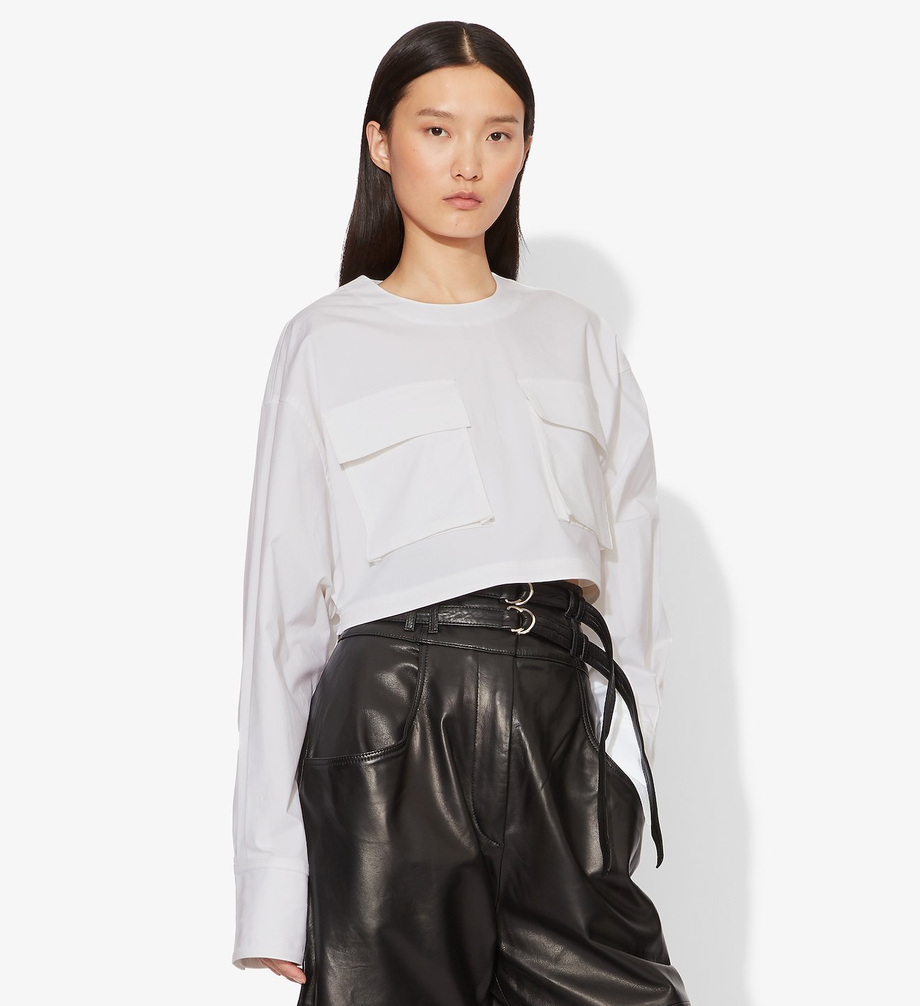 Crisp Cotton Cropped Pocket Top