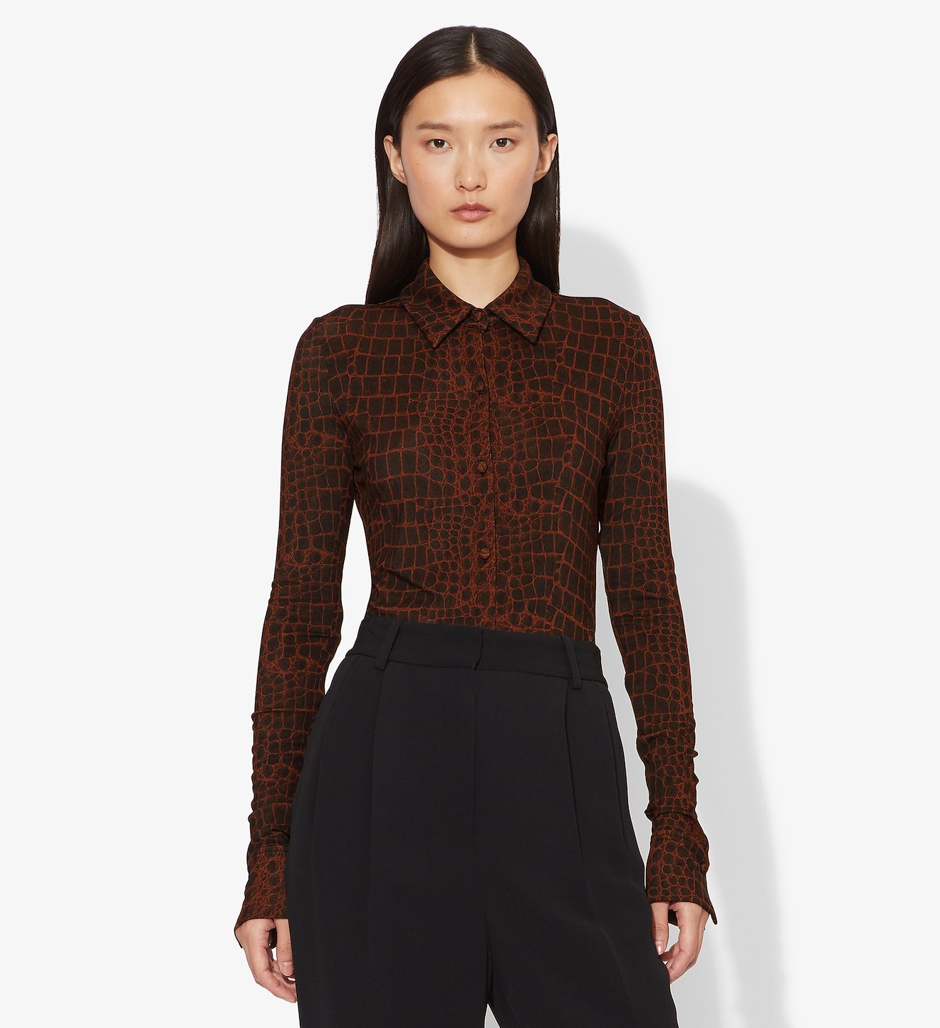 Croc Print Long Sleeve Button Down Top