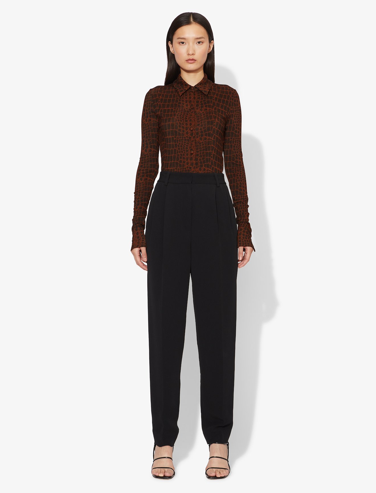 Croc Print Long Sleeve Button Down Top #1