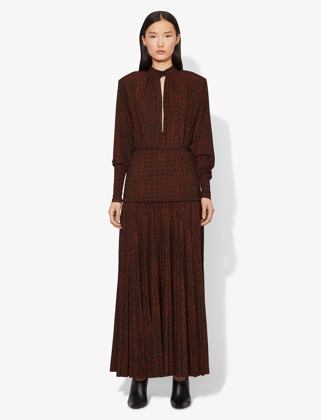 Croc Print Oversized Long Sleeve Matte Jersey Keyhole Top #1