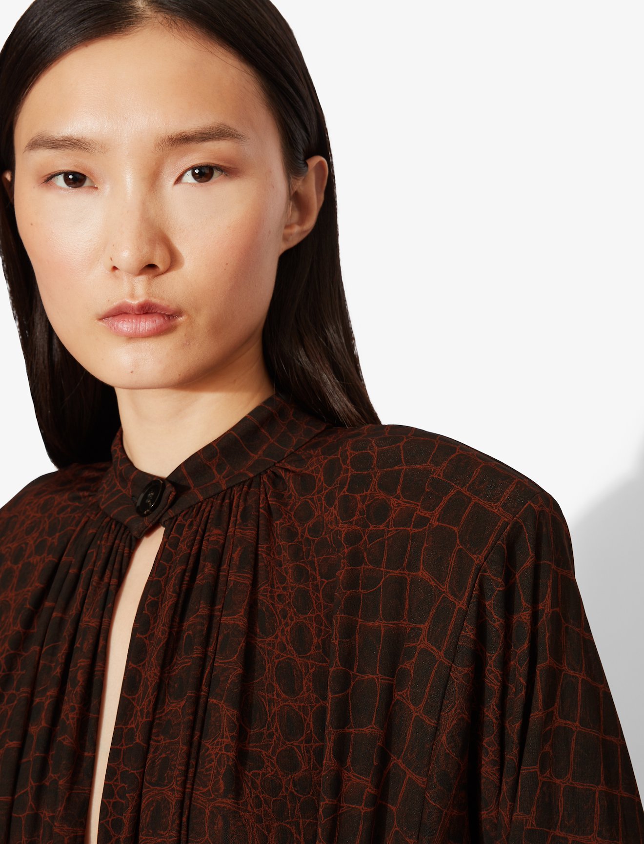 Croc Print Oversized Long Sleeve Matte Jersey Keyhole Top #3