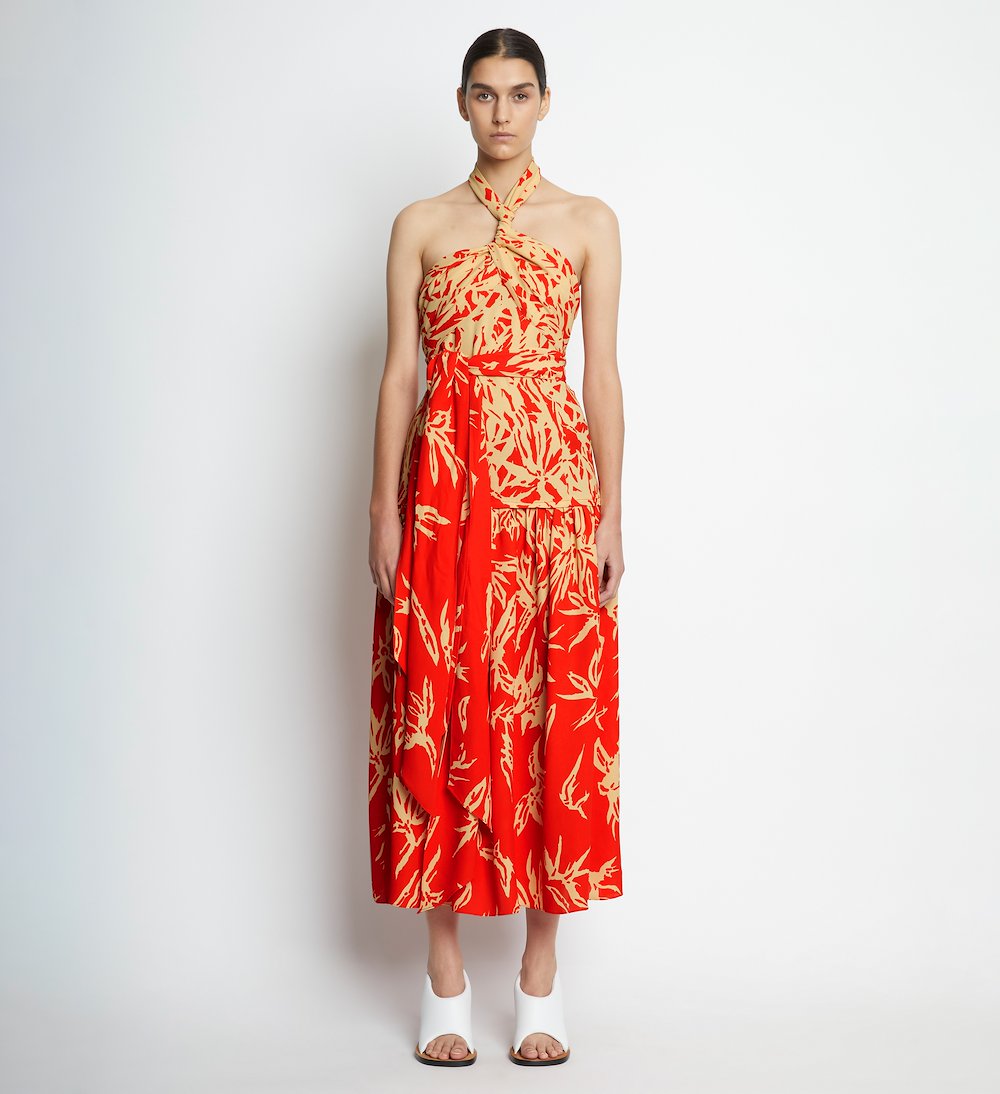Degrade Floral Halter Dress in orange Proenza Schouler