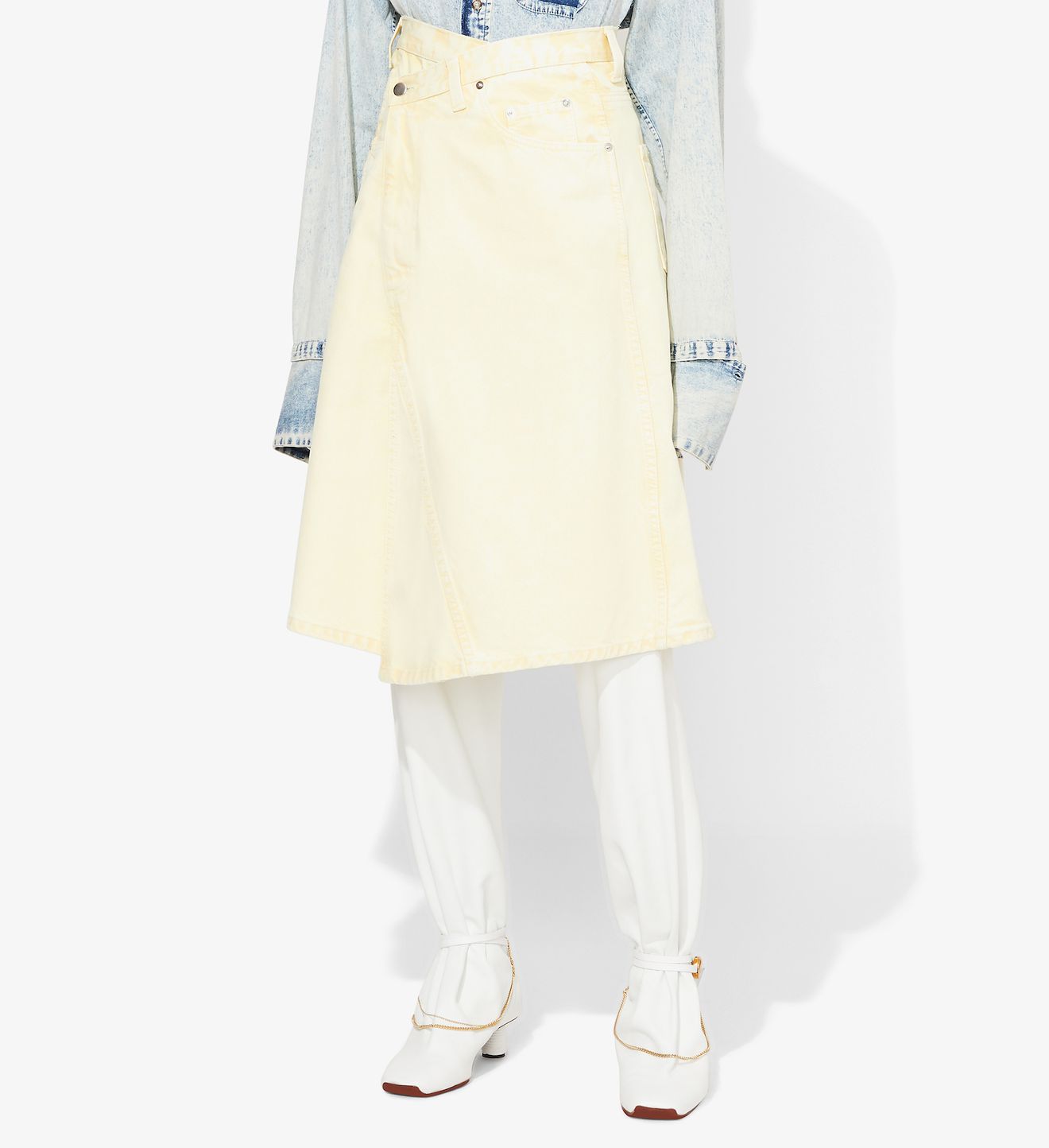 pale yellow denim skirt