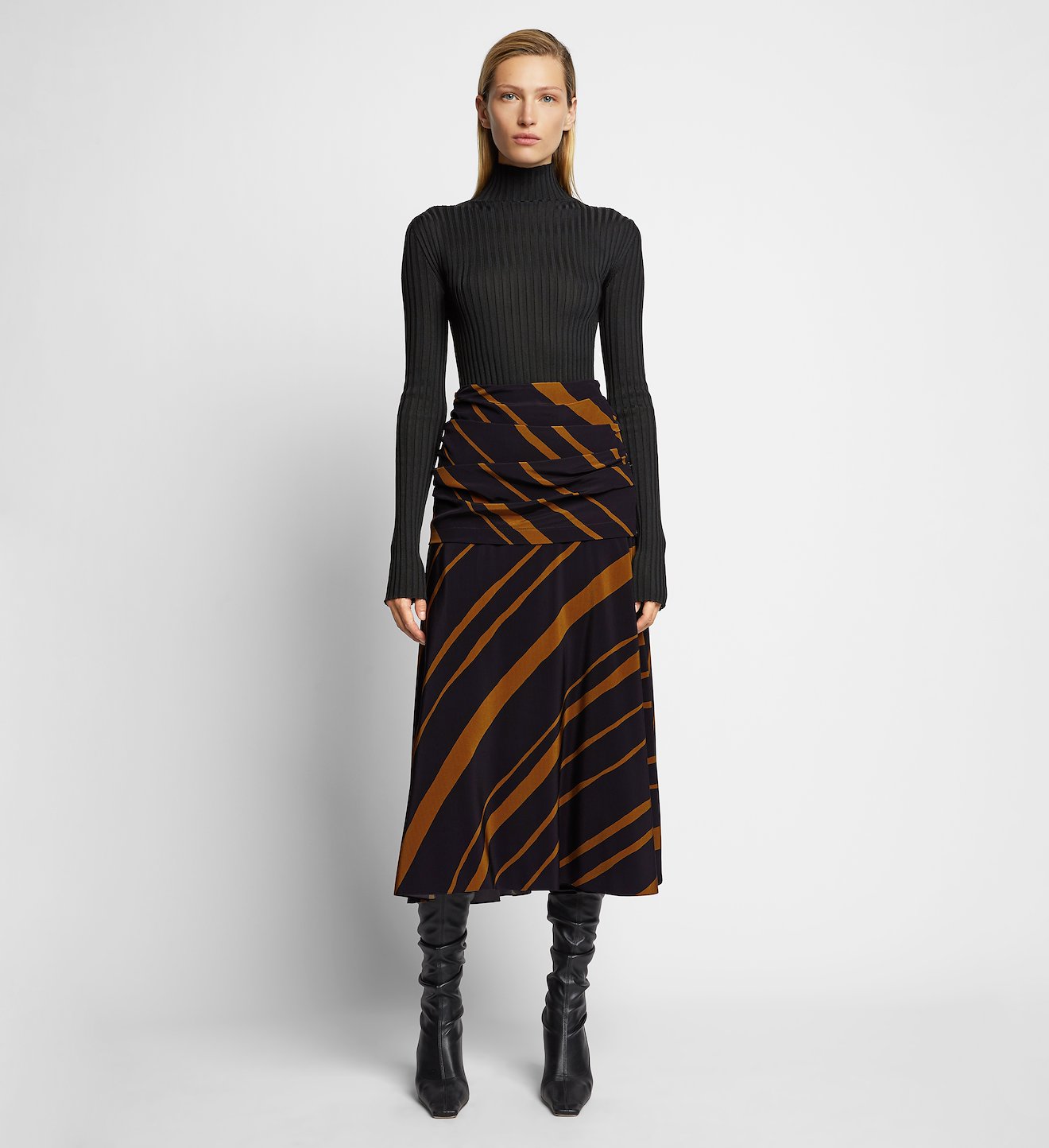Diagonal Stripe Ruched Skirt