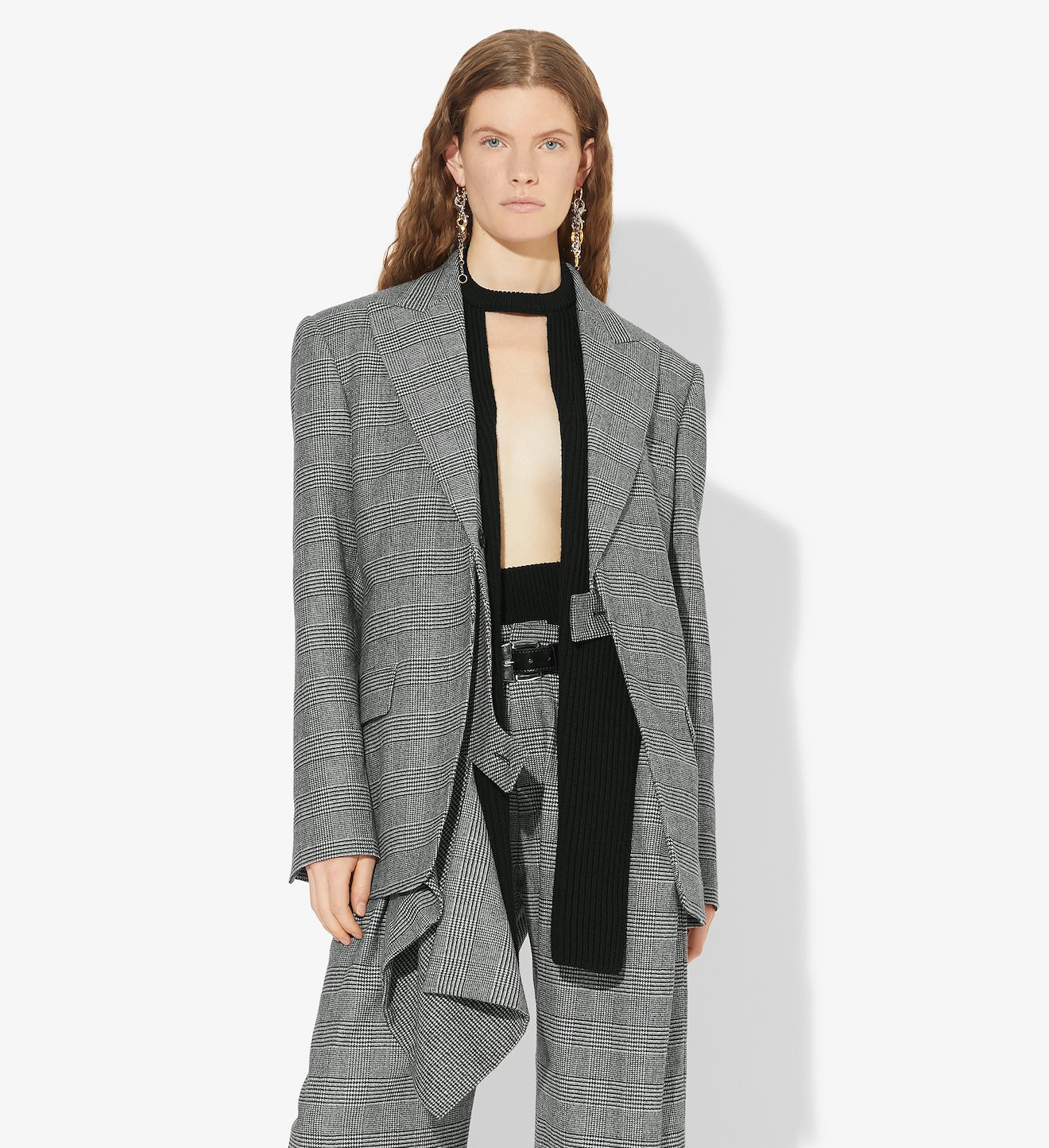 Draped Plaid Blazer