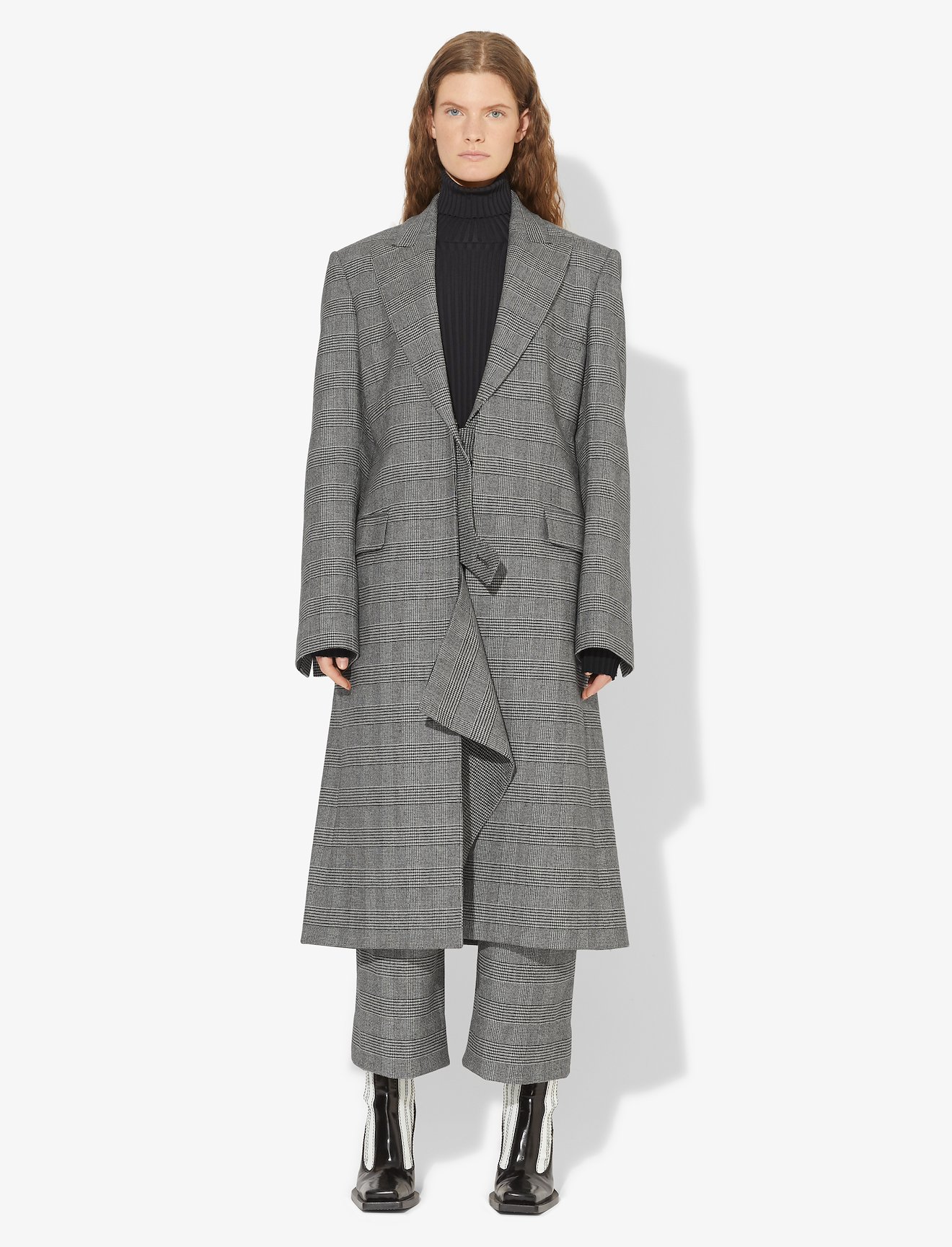 Draped Plaid Long Coat #1