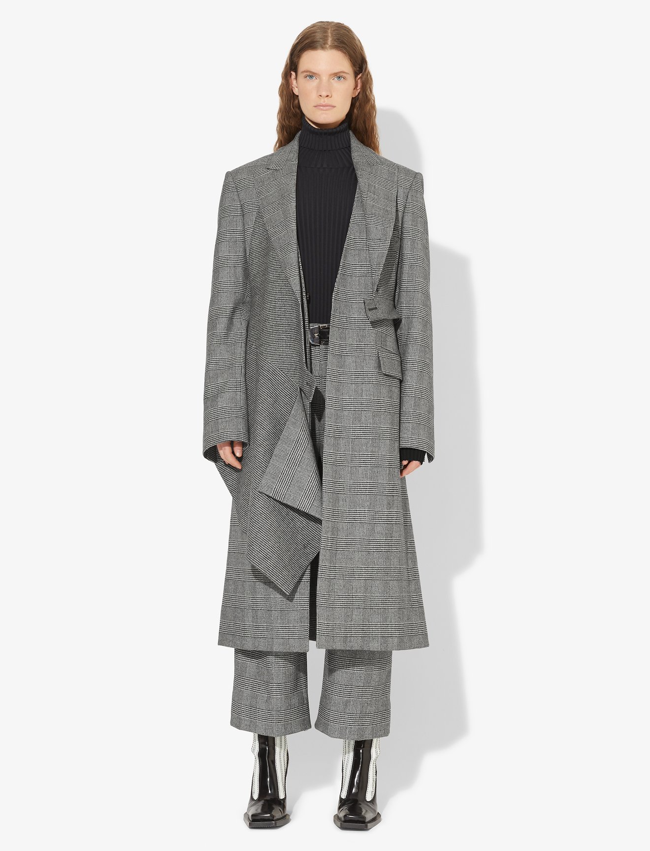 Draped Plaid Long Coat #7