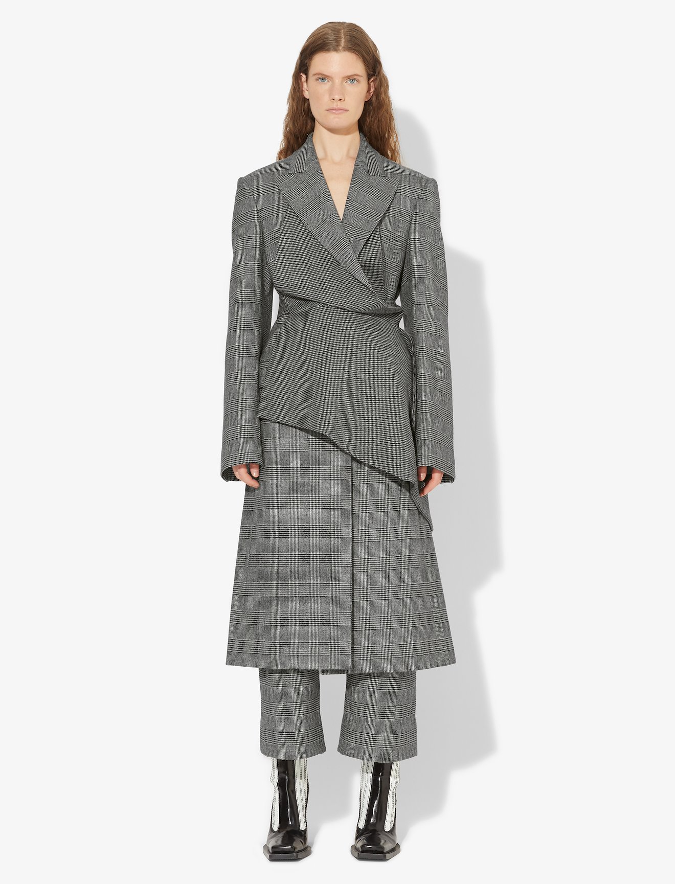 Draped Plaid Long Coat #6