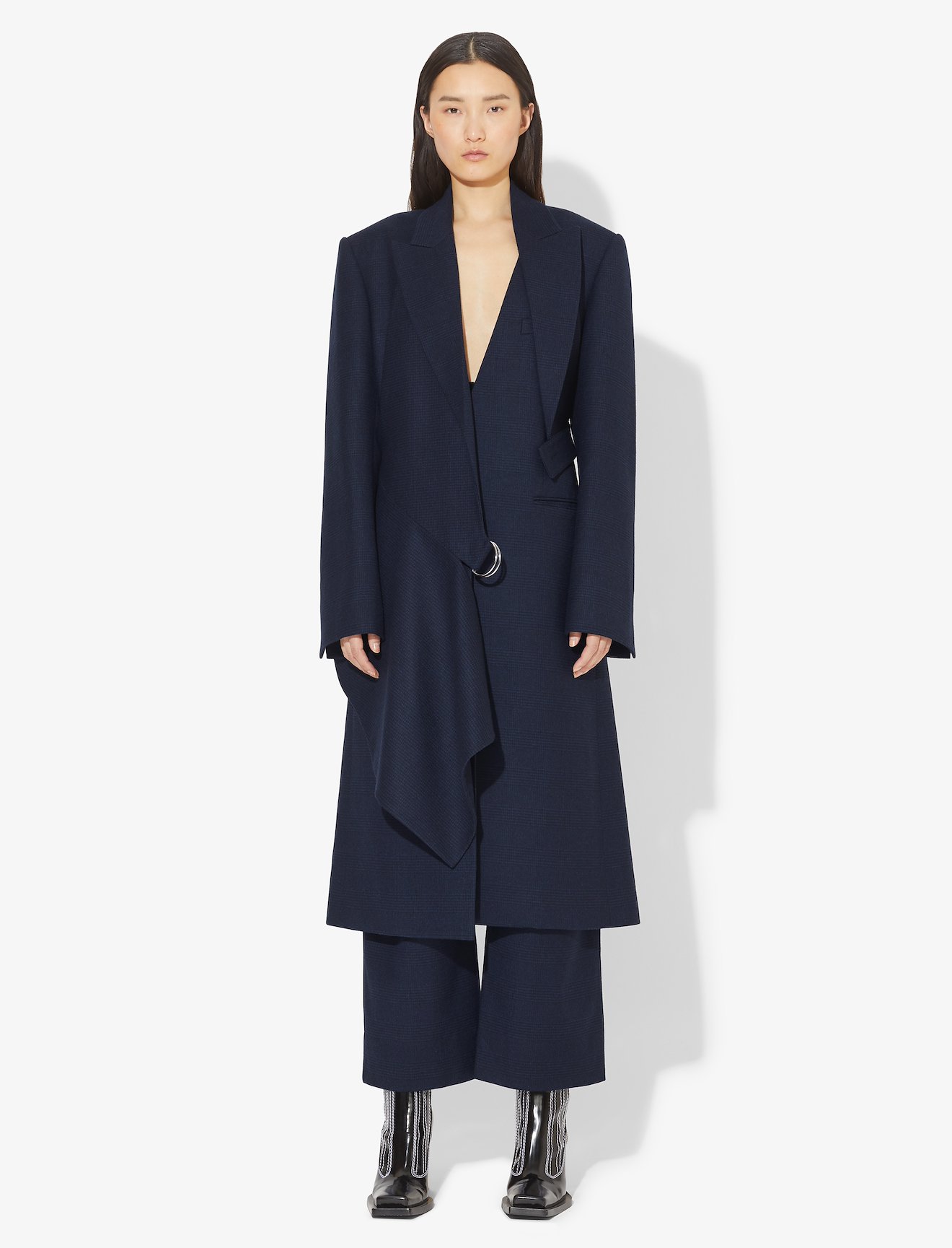Draped Plaid Long Coat #1
