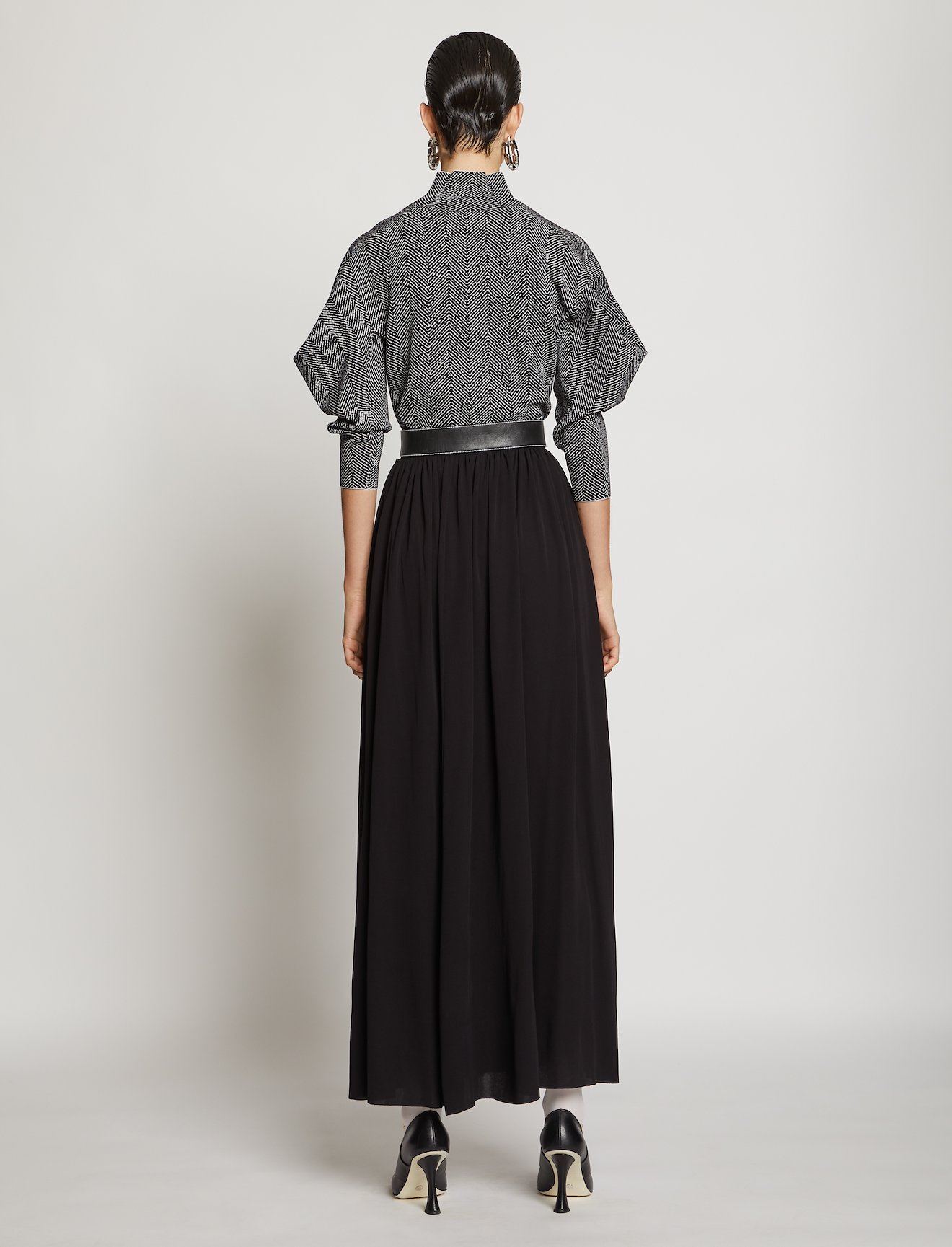 Draped Puff Sleeve Herringbone Knit Top #2