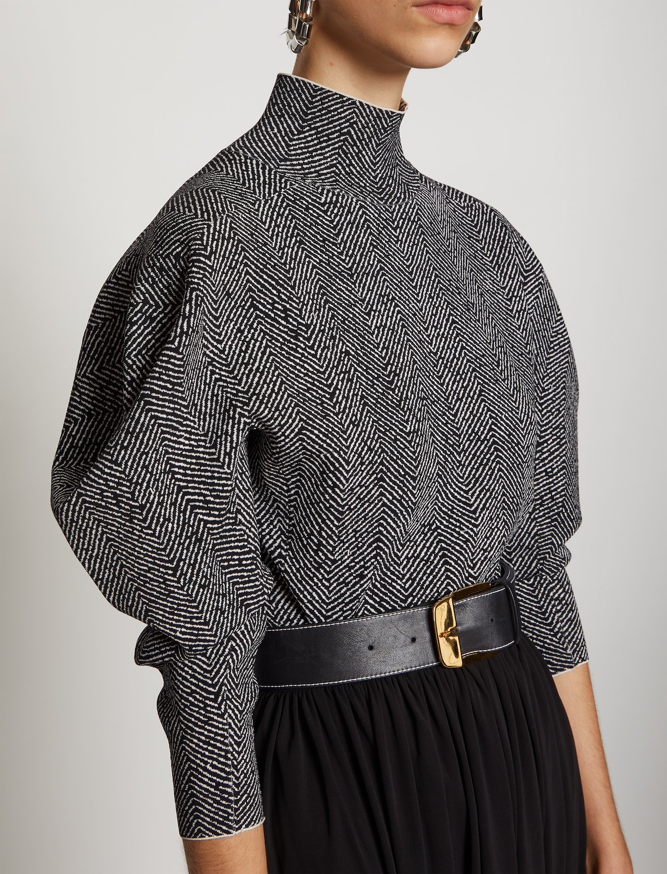 Draped Puff Sleeve Herringbone Knit Top #3