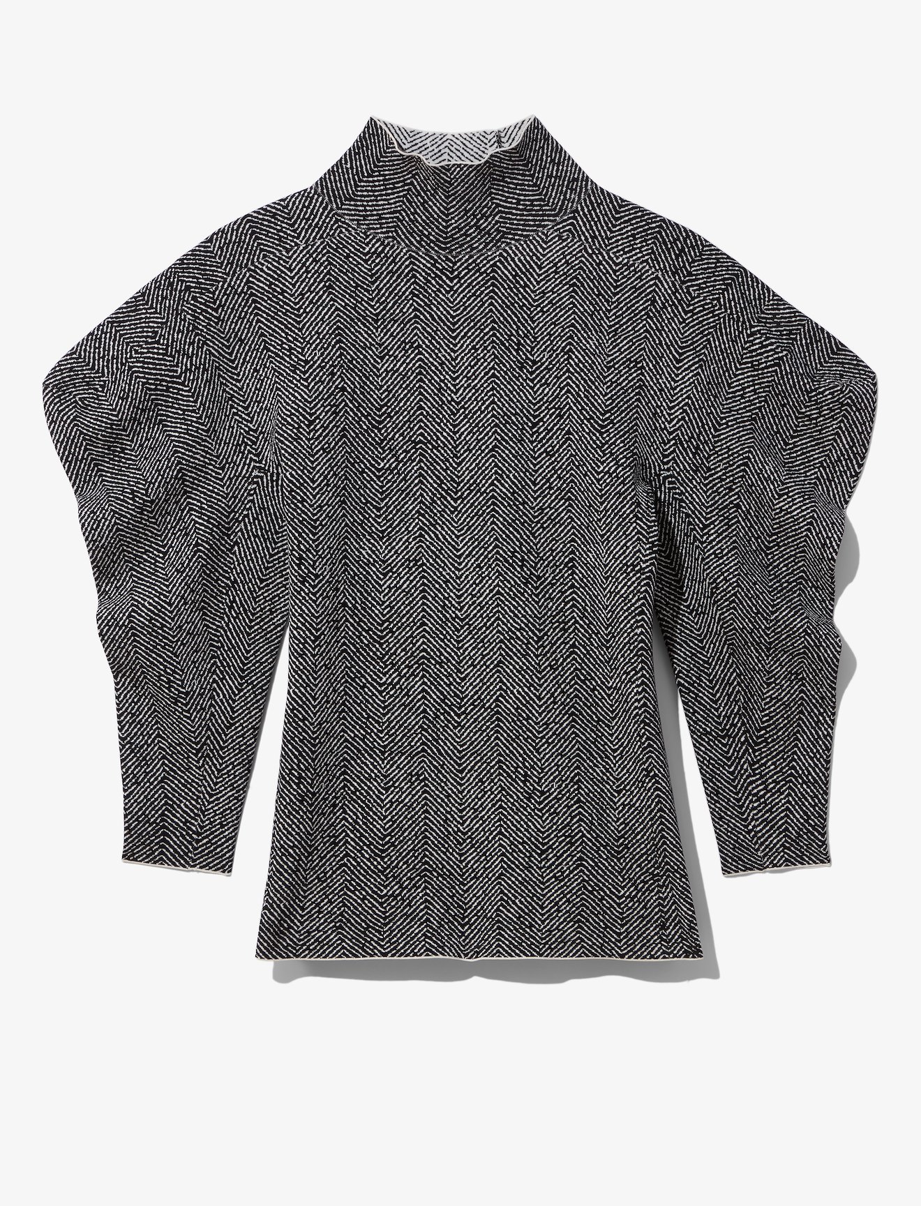 Draped Puff Sleeve Herringbone Knit Top #4