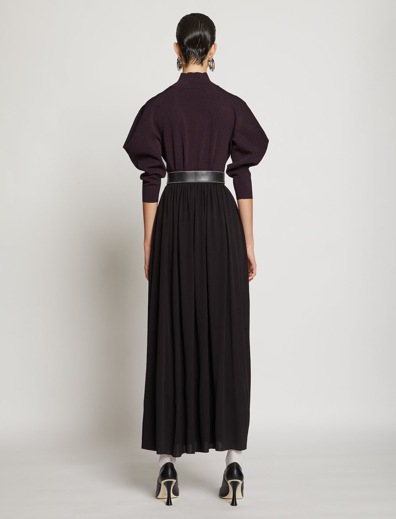 Draped Puff Sleeve Herringbone Knit Top #2