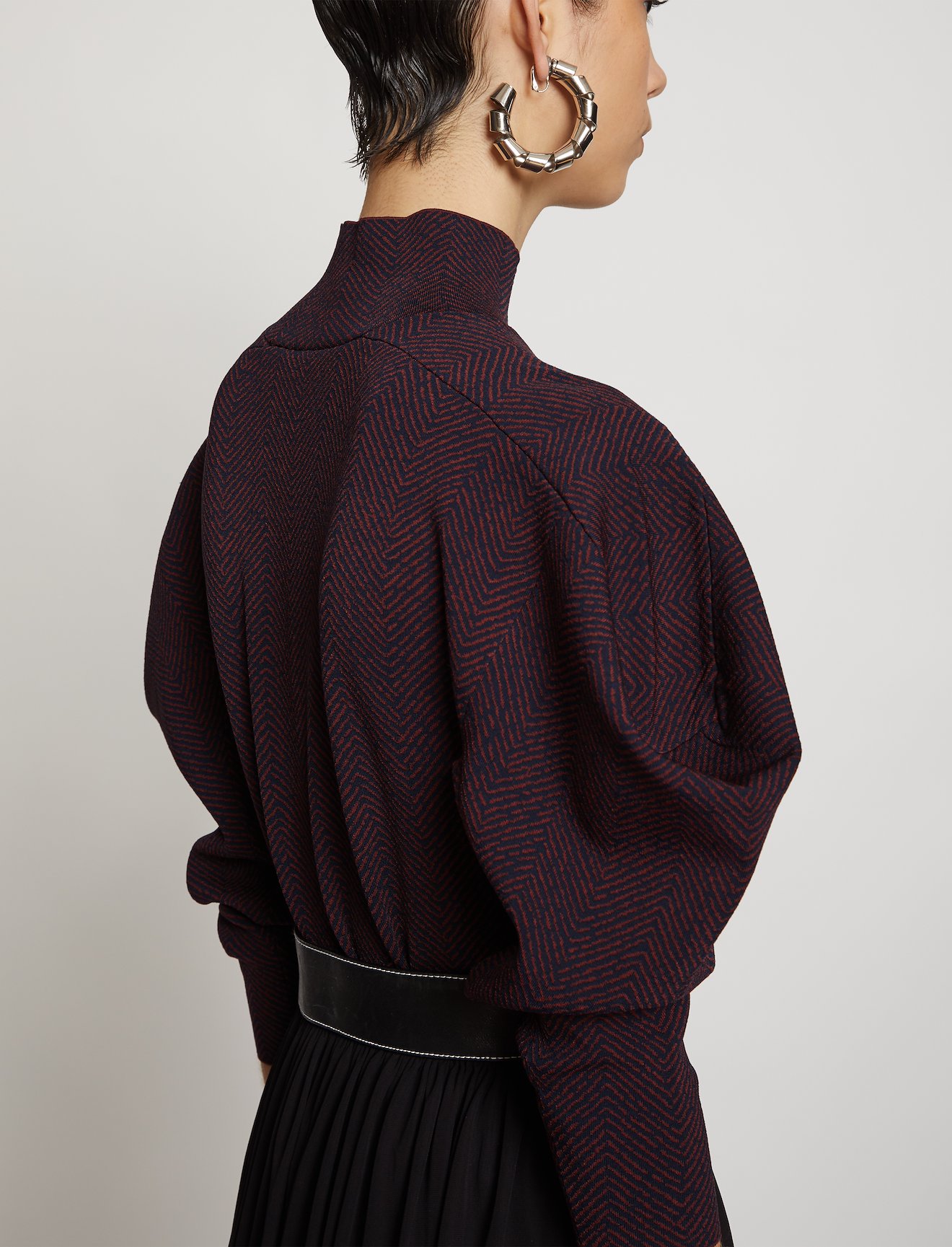 Draped Puff Sleeve Herringbone Knit Top #3