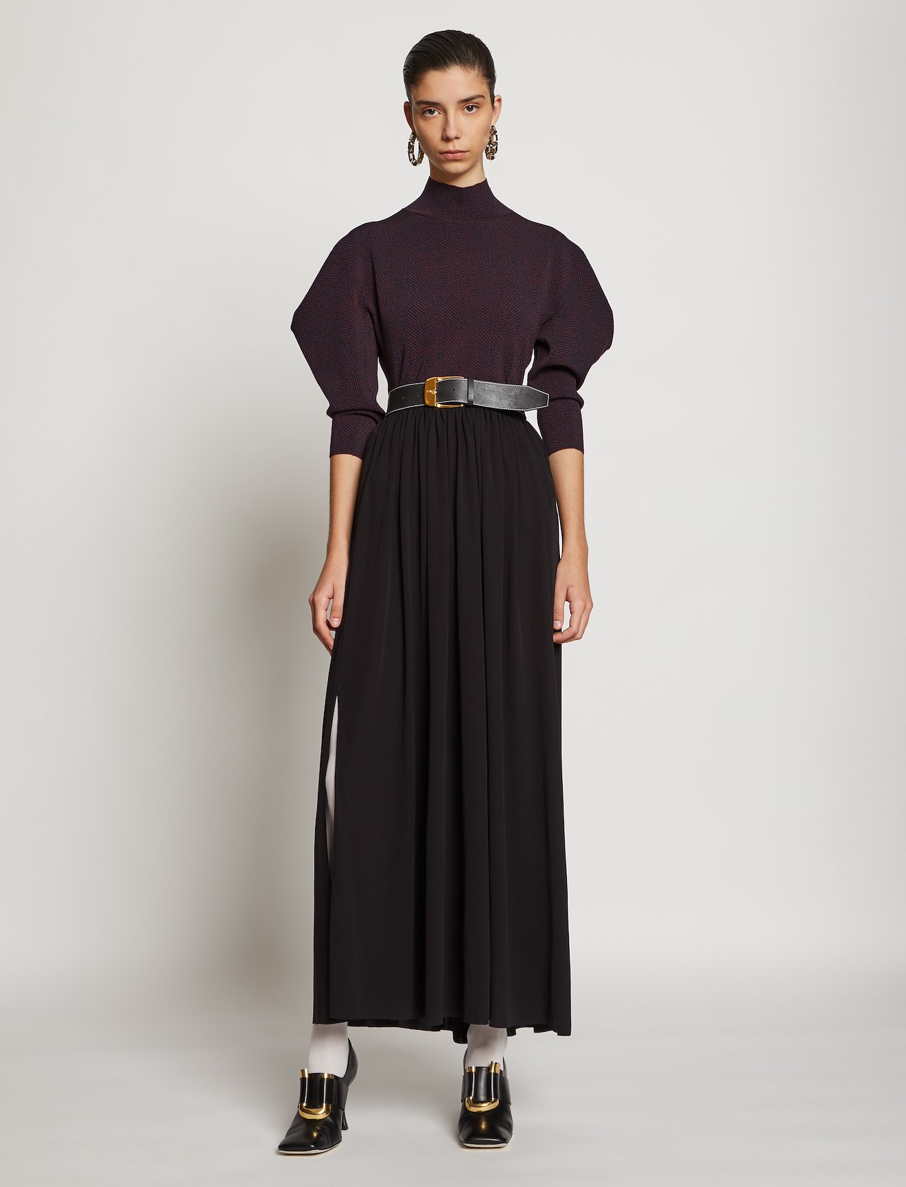 Draped Puff Sleeve Herringbone Knit Top #1