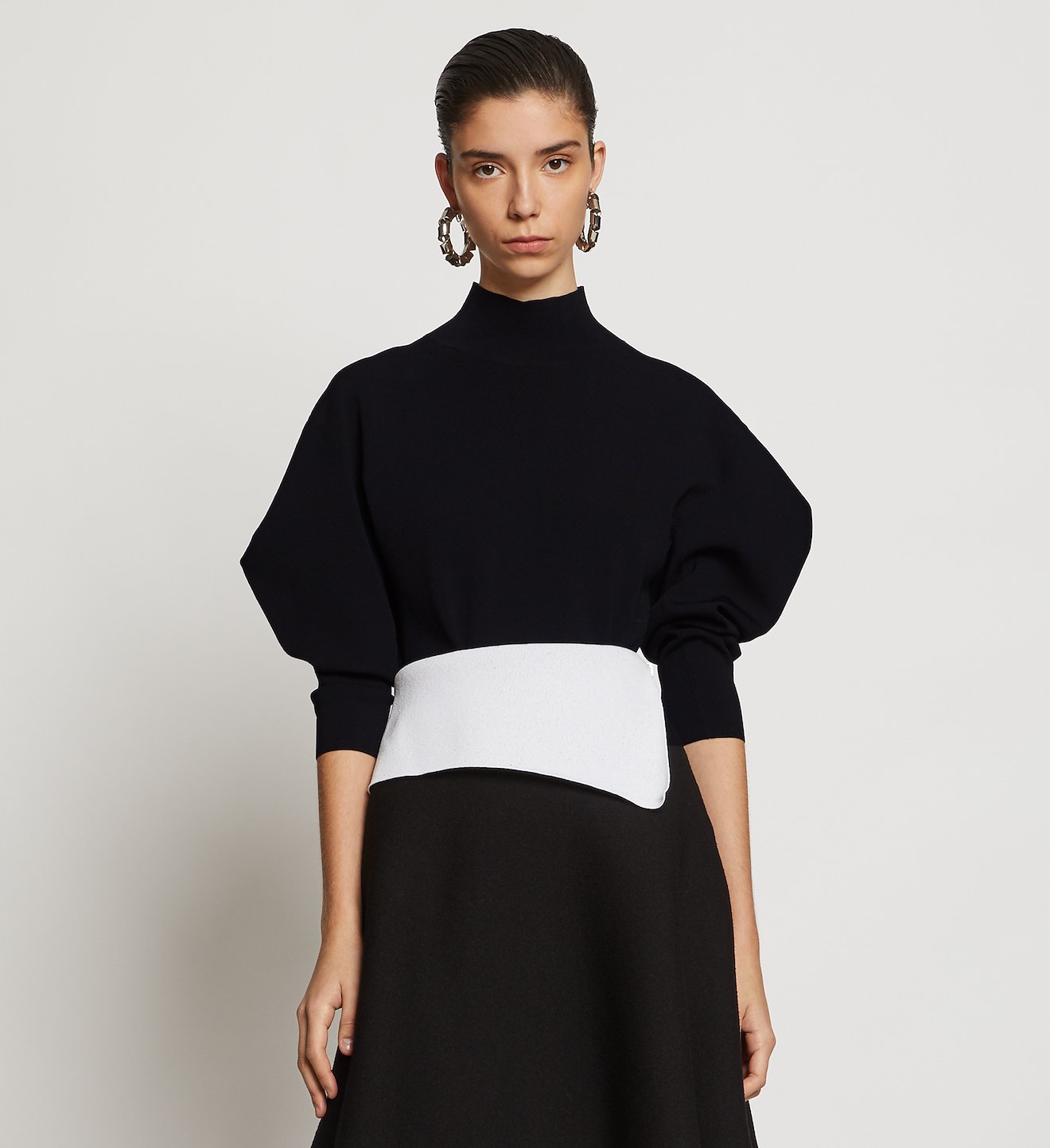 Draped Puff Sleeve Knit Top