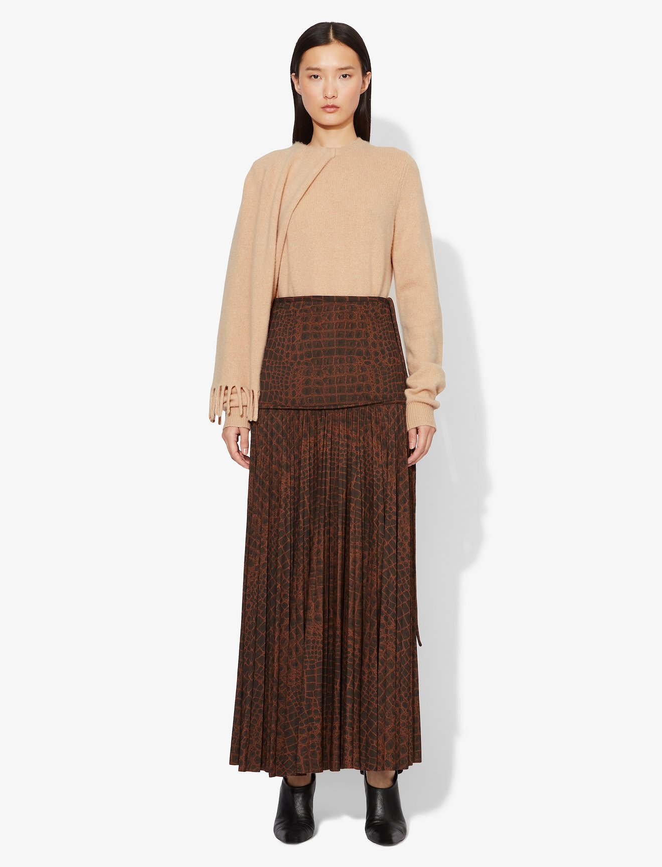 Draped Scarf Cashmere Long Sleeve Knit Sweater #1