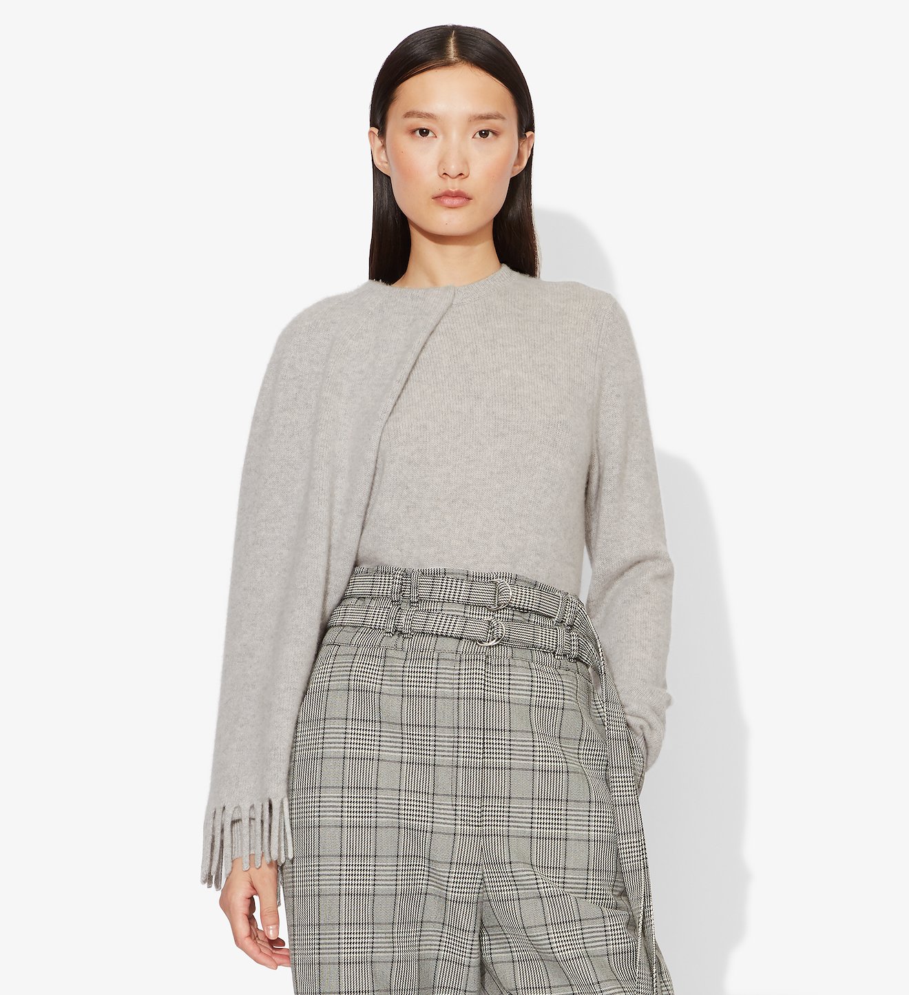 Draped Scarf Cashmere Long Sleeve Knit Sweater