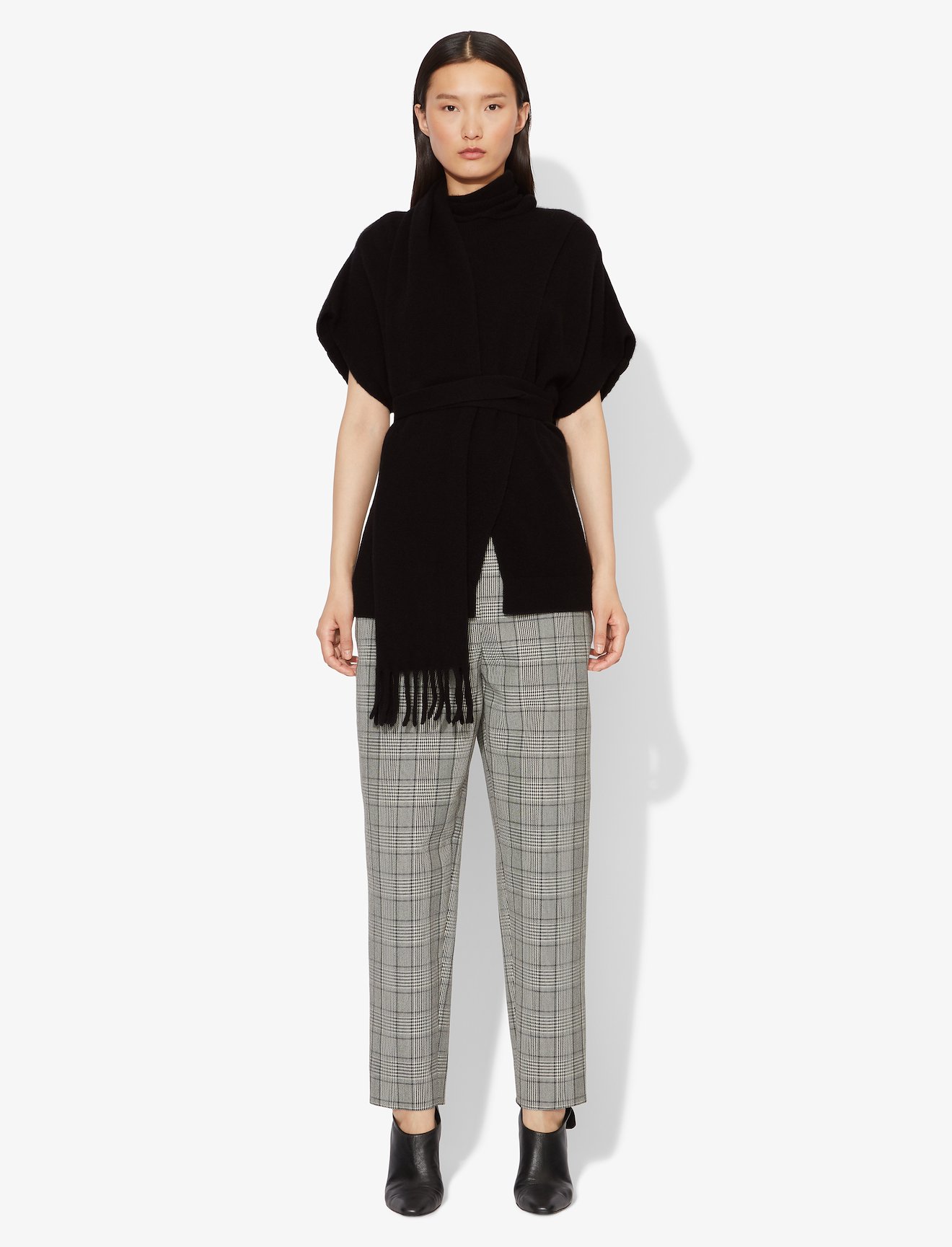 Draped Scarf Cashmere Short Sleeve Knit Pullover #1