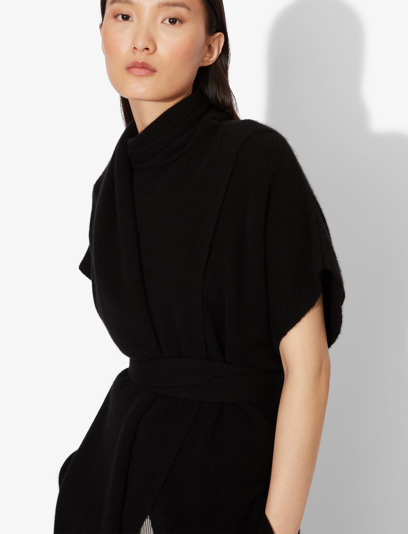 Draped Scarf Cashmere Short Sleeve Knit Pullover #3