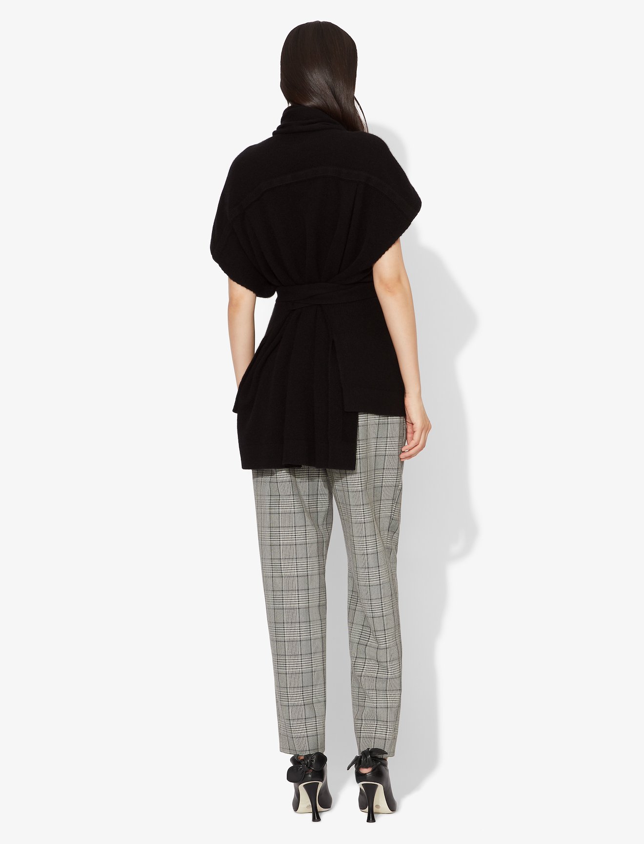 Draped Scarf Cashmere Short Sleeve Knit Pullover #5