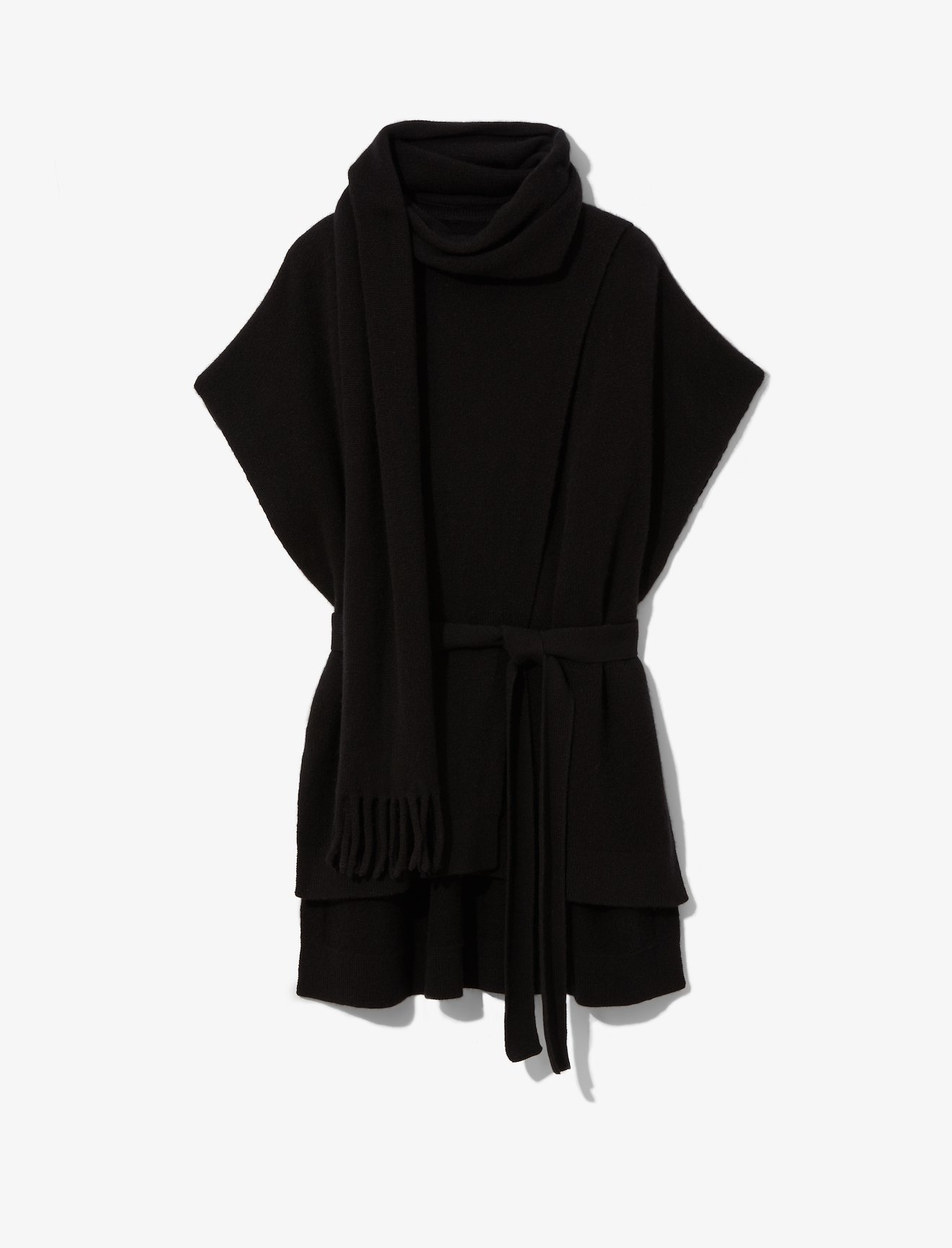 Draped Scarf Cashmere Short Sleeve Knit Pullover #4