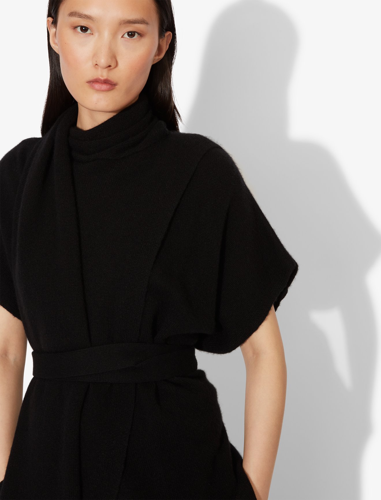 Draped Scarf Cashmere Short Sleeve Knit Pullover #6