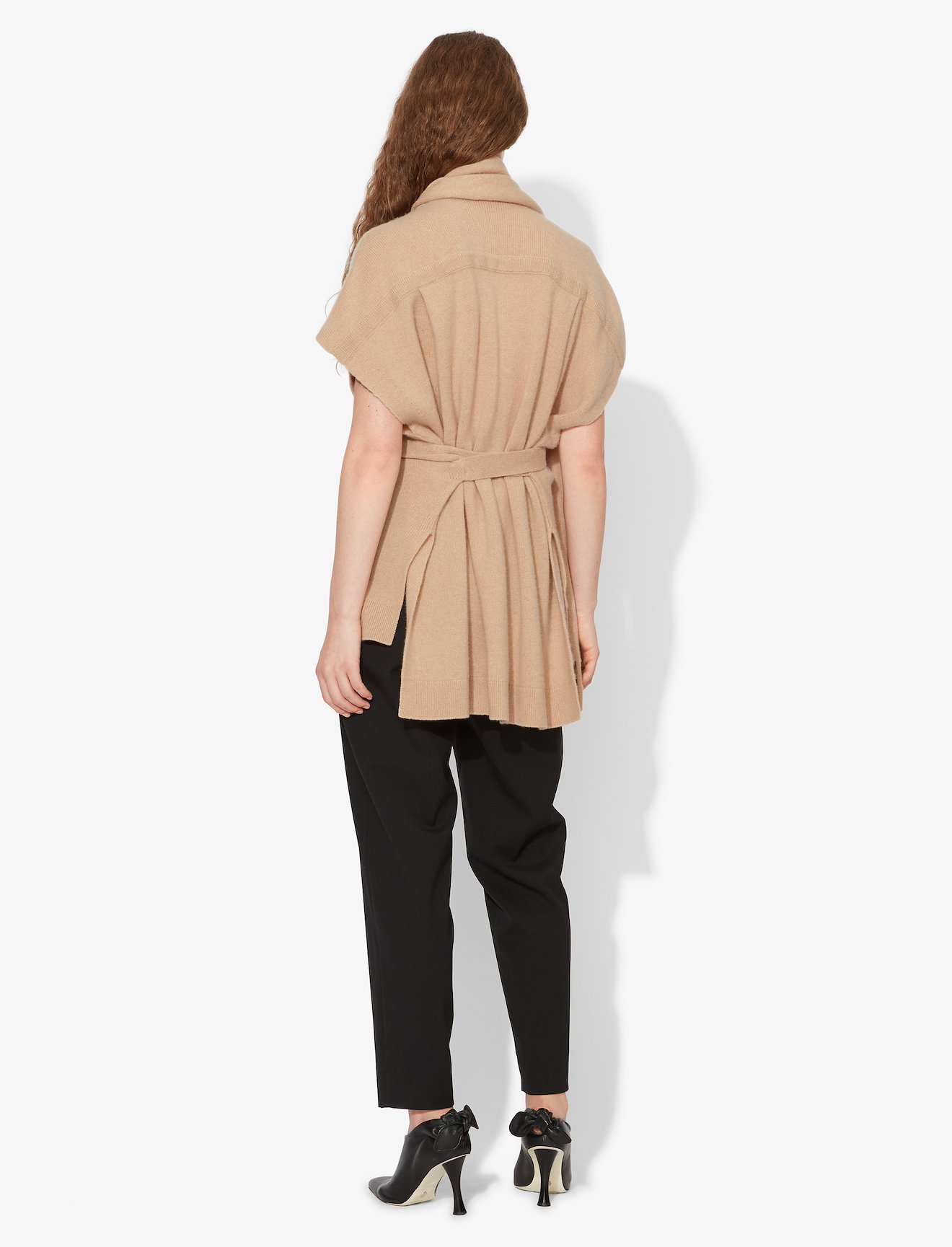 Draped Scarf Cashmere Short Sleeve Knit Pullover #2