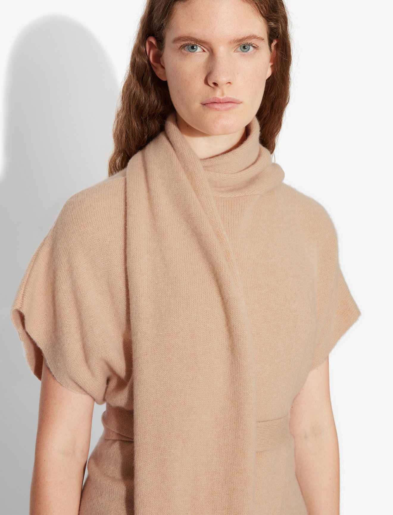 Draped Scarf Cashmere Short Sleeve Knit Pullover #3