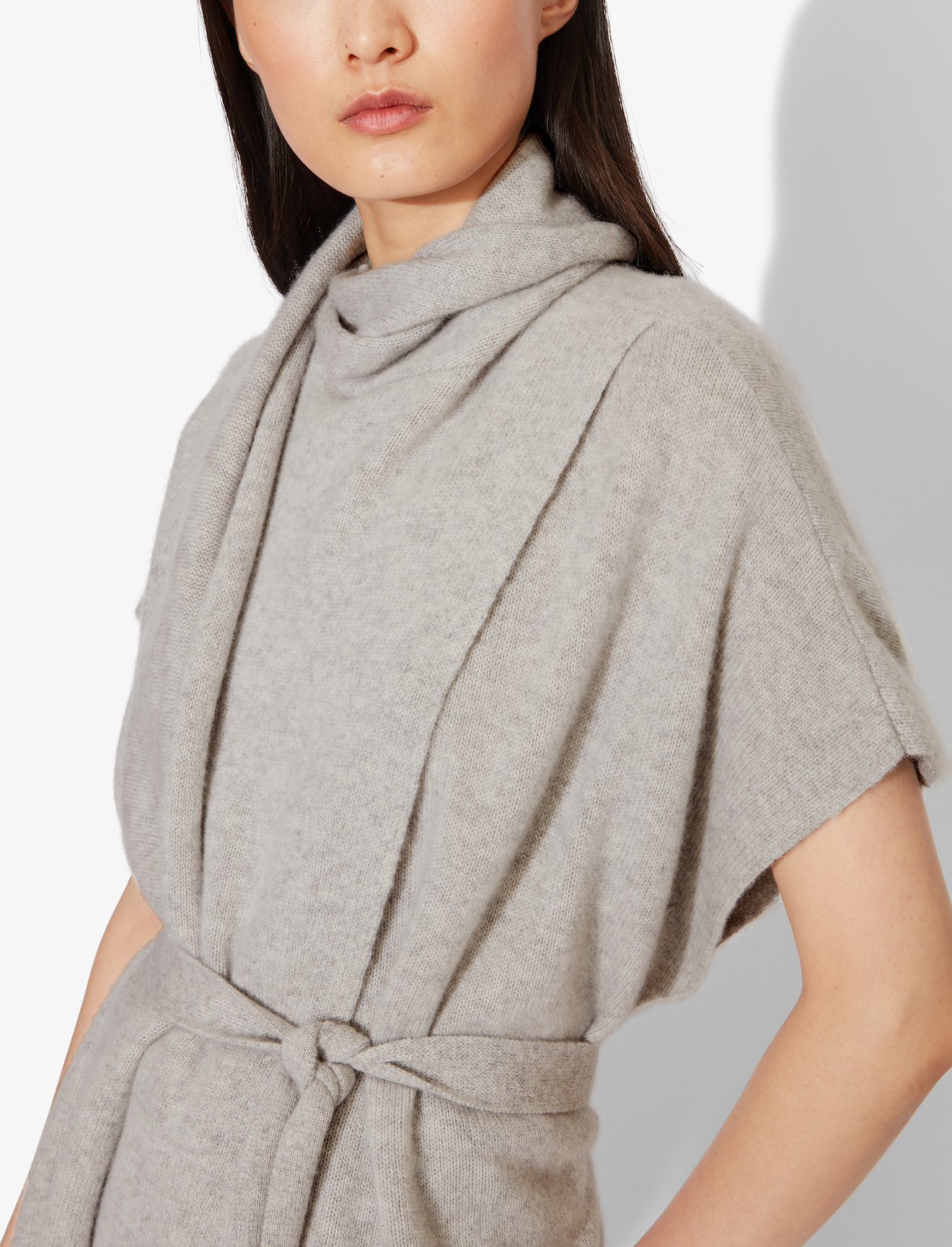 Draped Scarf Cashmere Short Sleeve Knit Pullover #3