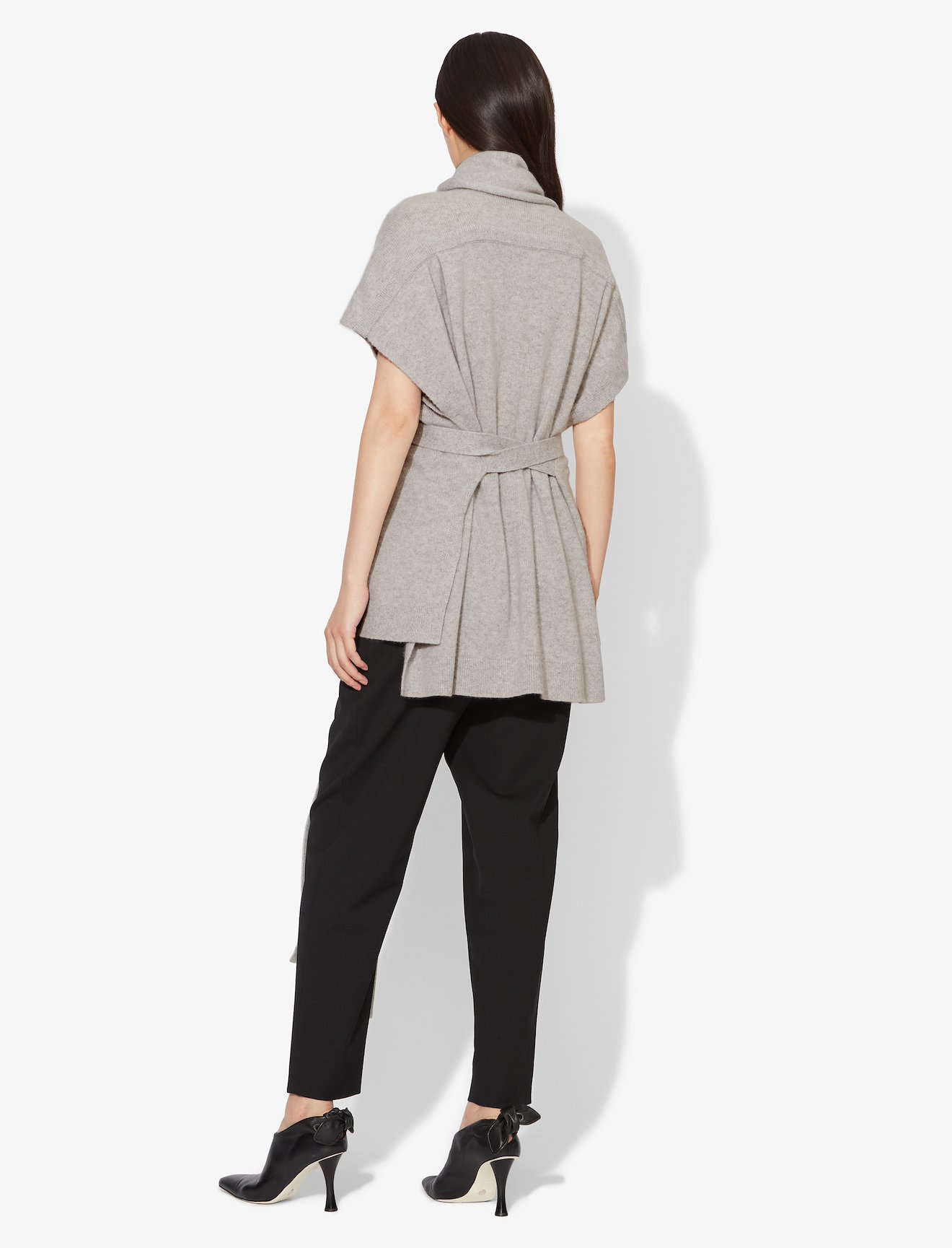 Draped Scarf Cashmere Short Sleeve Knit Pullover #2