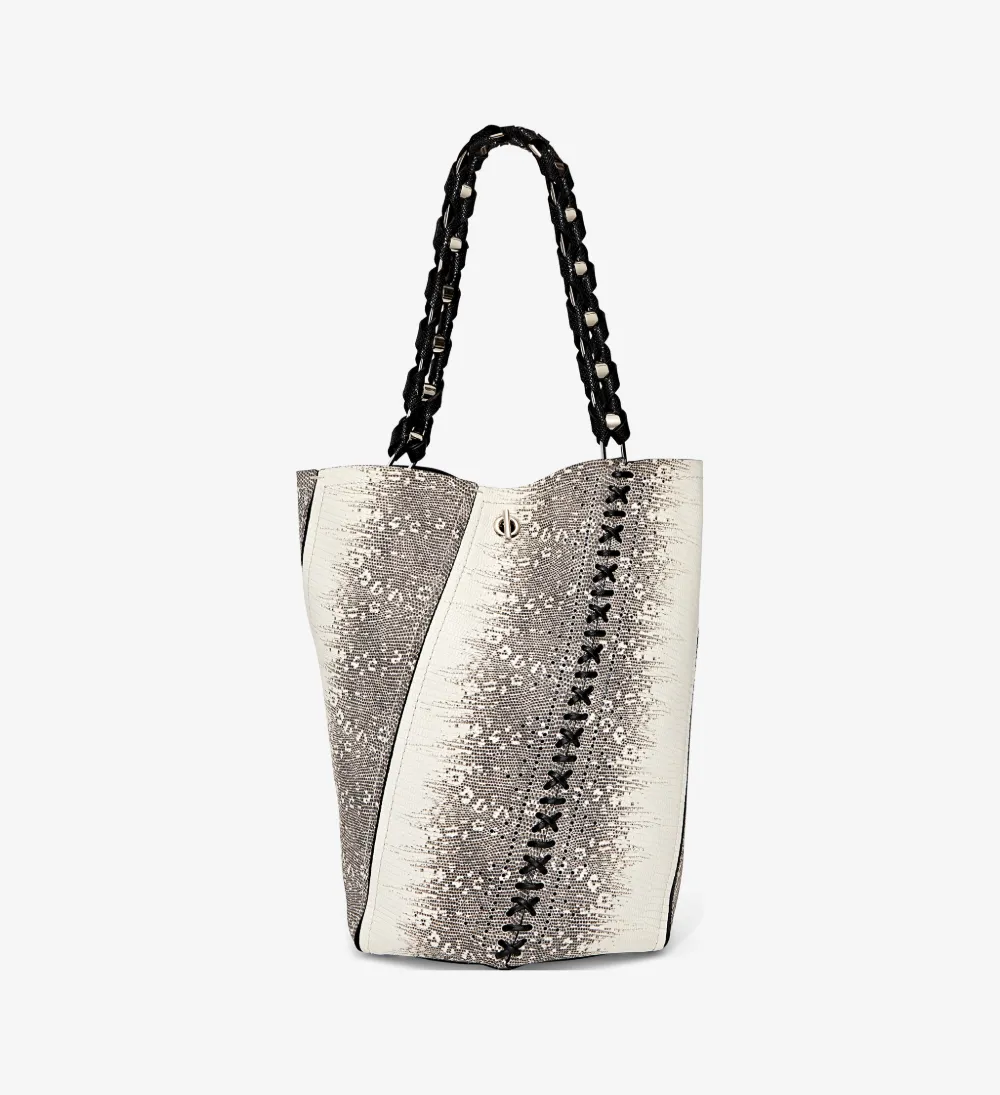 Embossed Lizard Medium Hex Bucket Bag