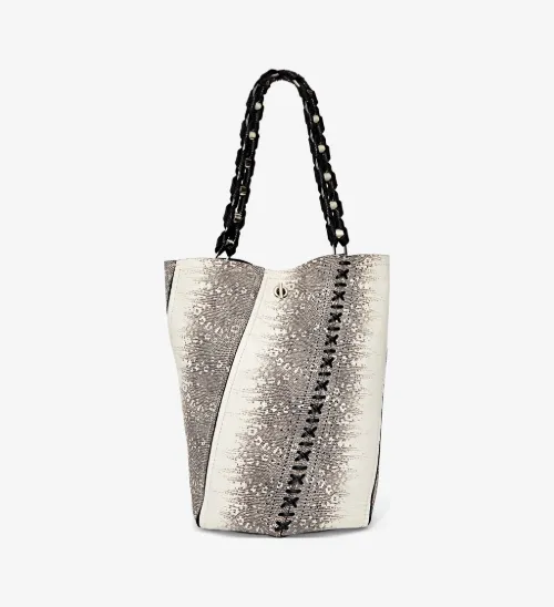 Embossed Lizard Medium Hex Bucket Bag