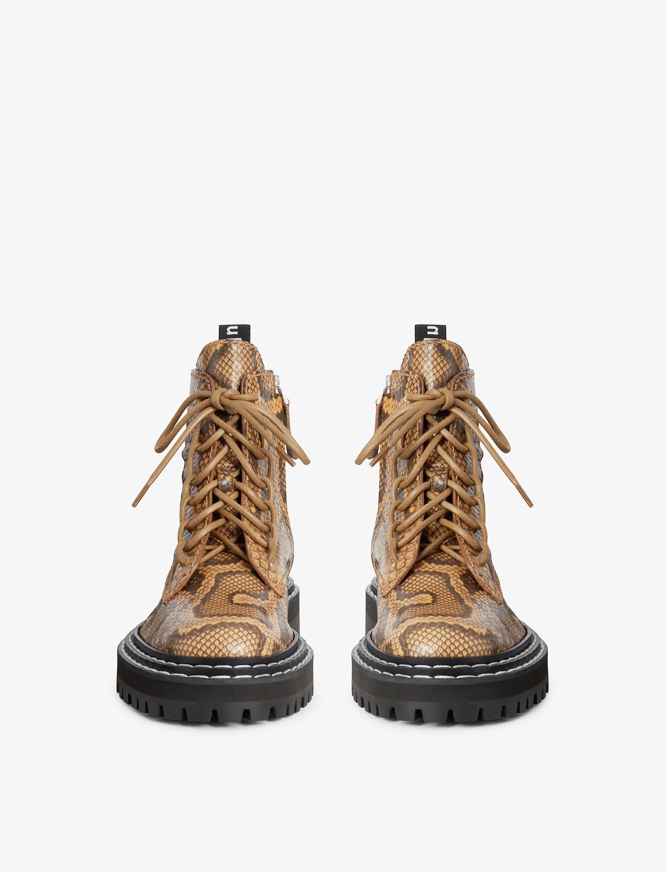Embossed Python Lug Sole Combat Boots #1