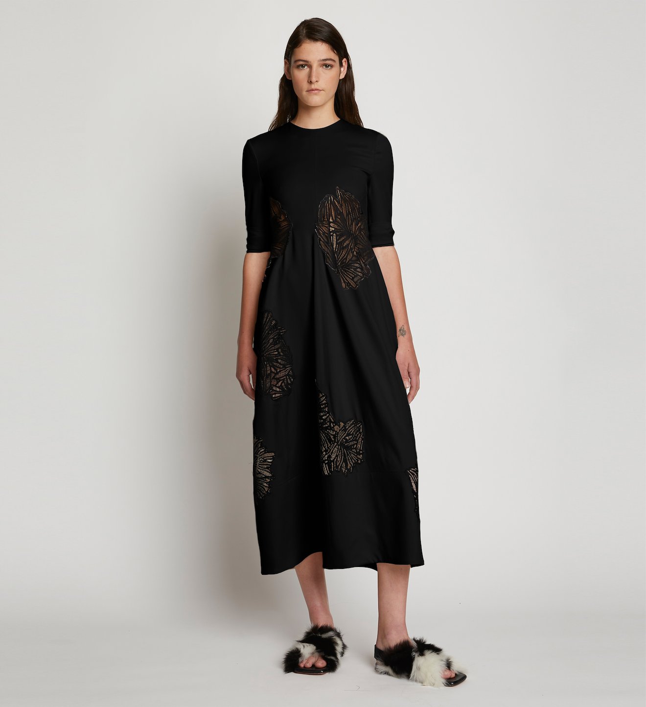 Embroidered Matte Satin Dress