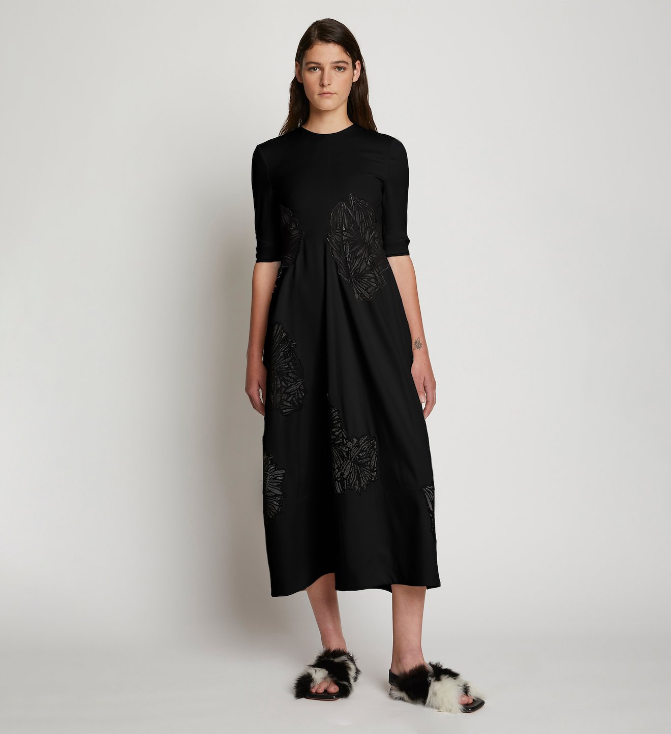 Embroidered Matte Satin Dress