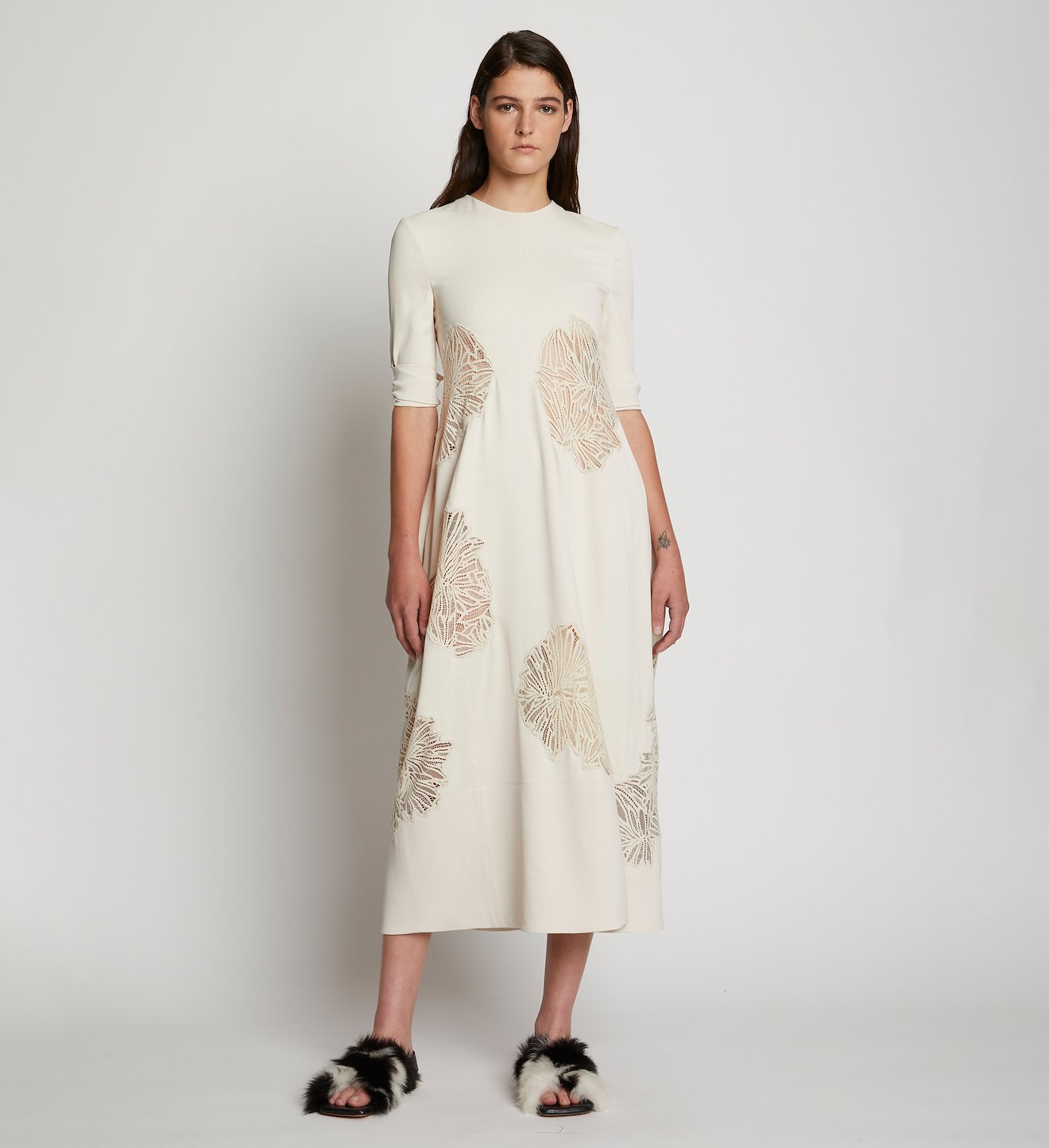 Embroidered Matte Satin Dress
