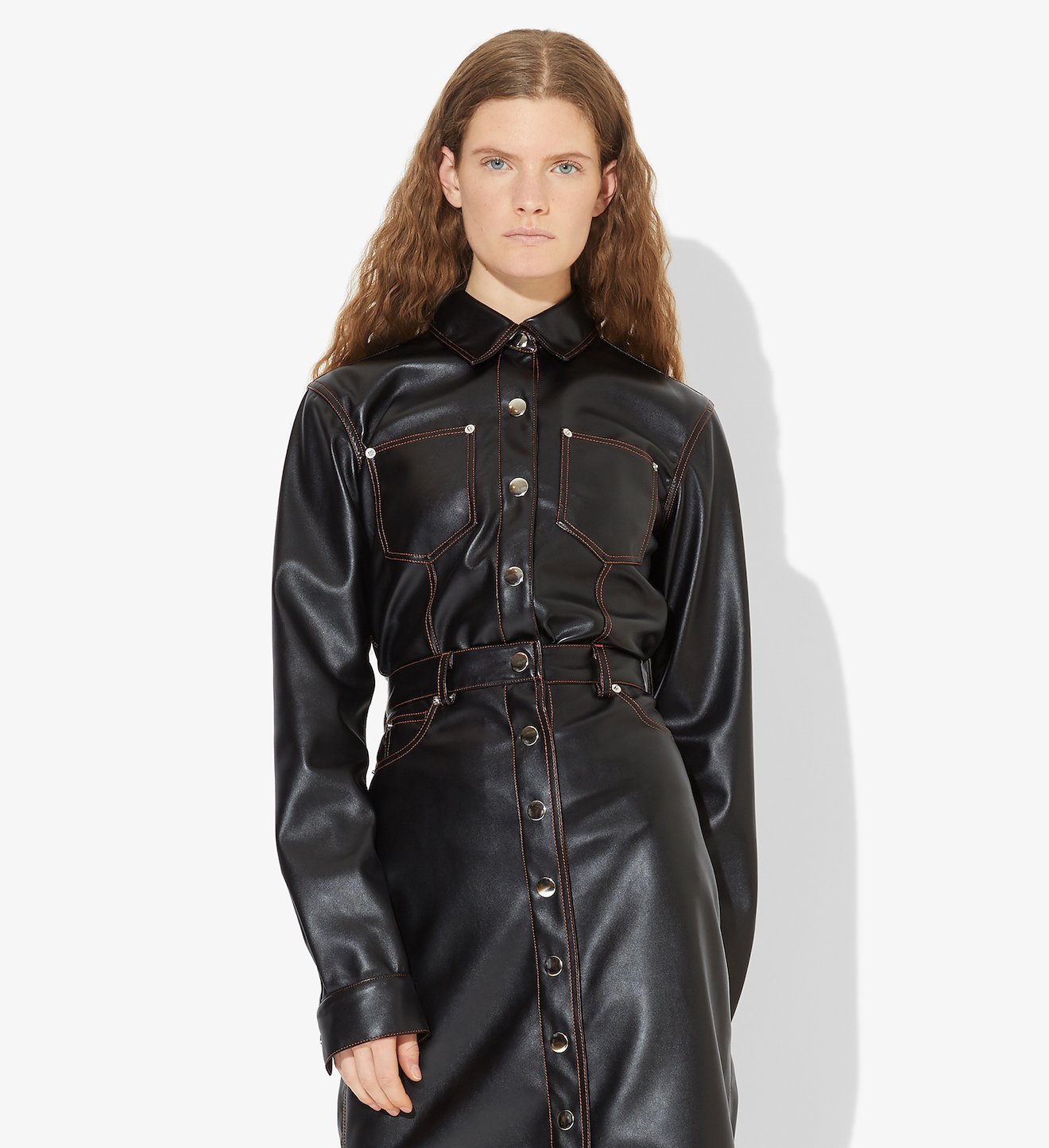 Faux Leather Button Down Shirt