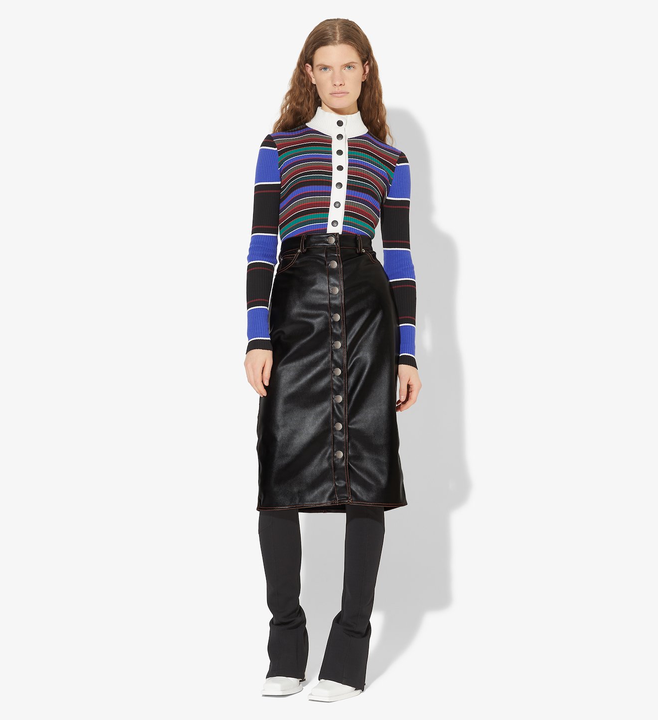 Faux Leather Button Front Skirt