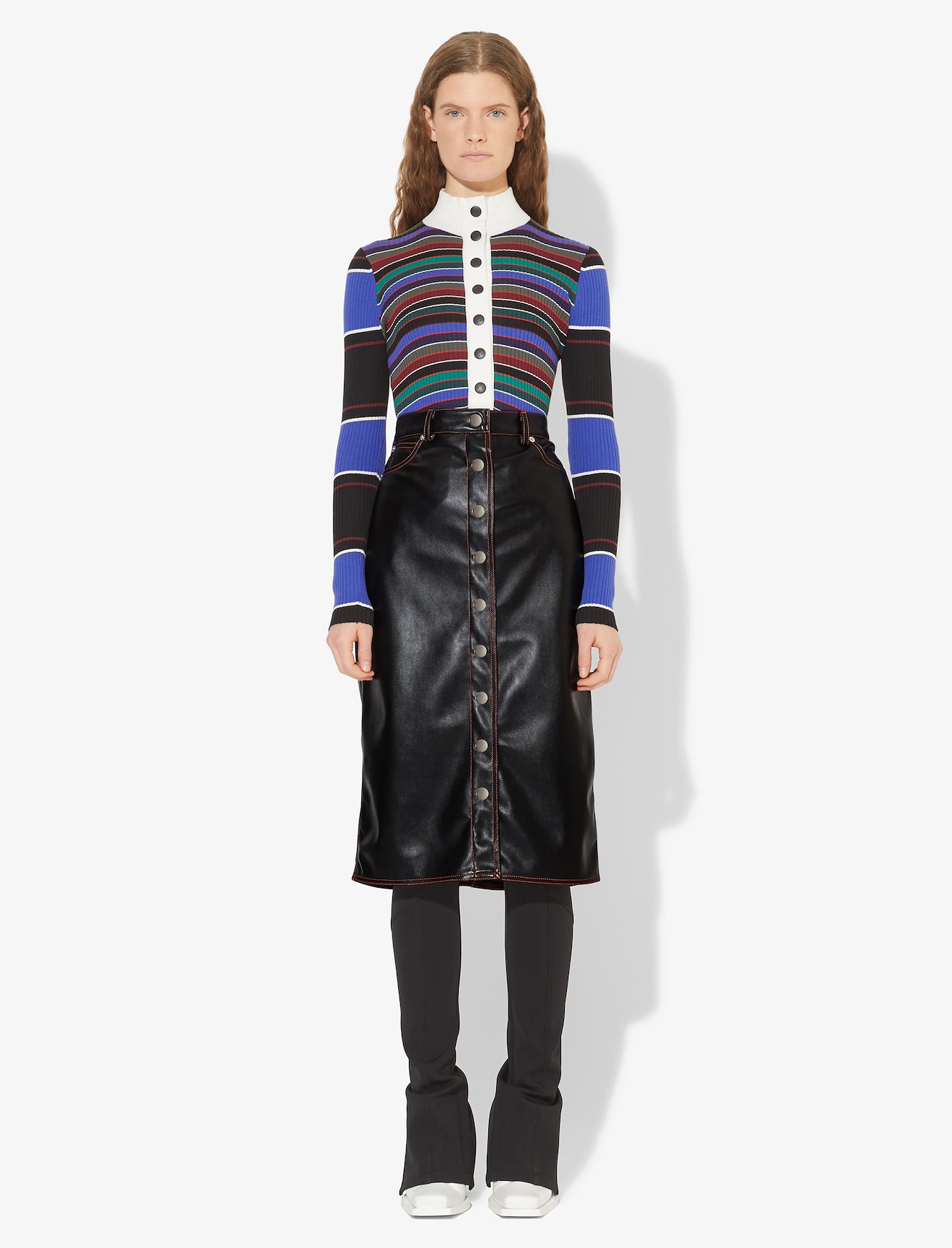 Faux Leather Button Front Skirt #1