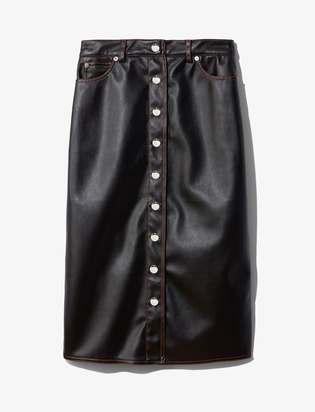 Faux Leather Button Front Skirt #4