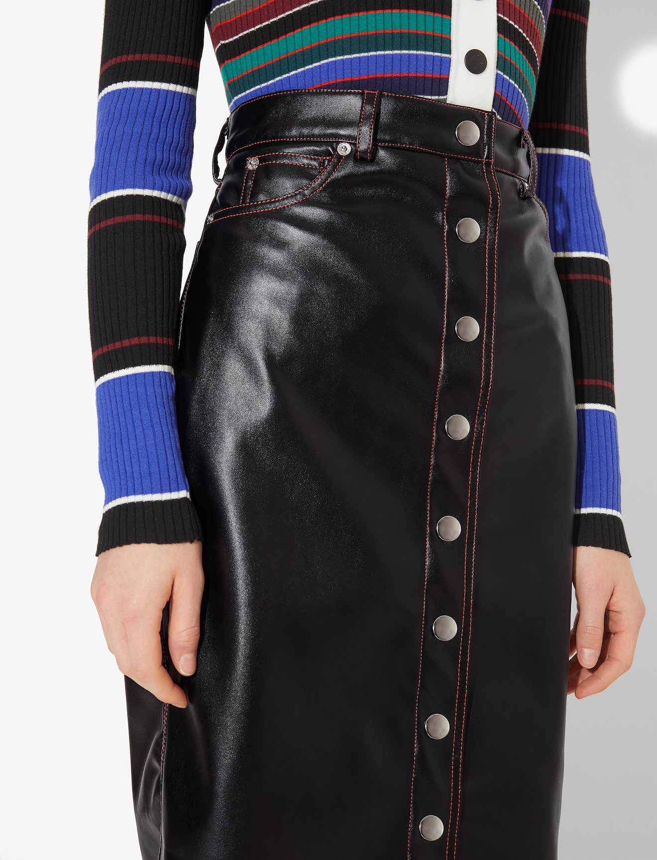 Faux Leather Button Front Skirt #3