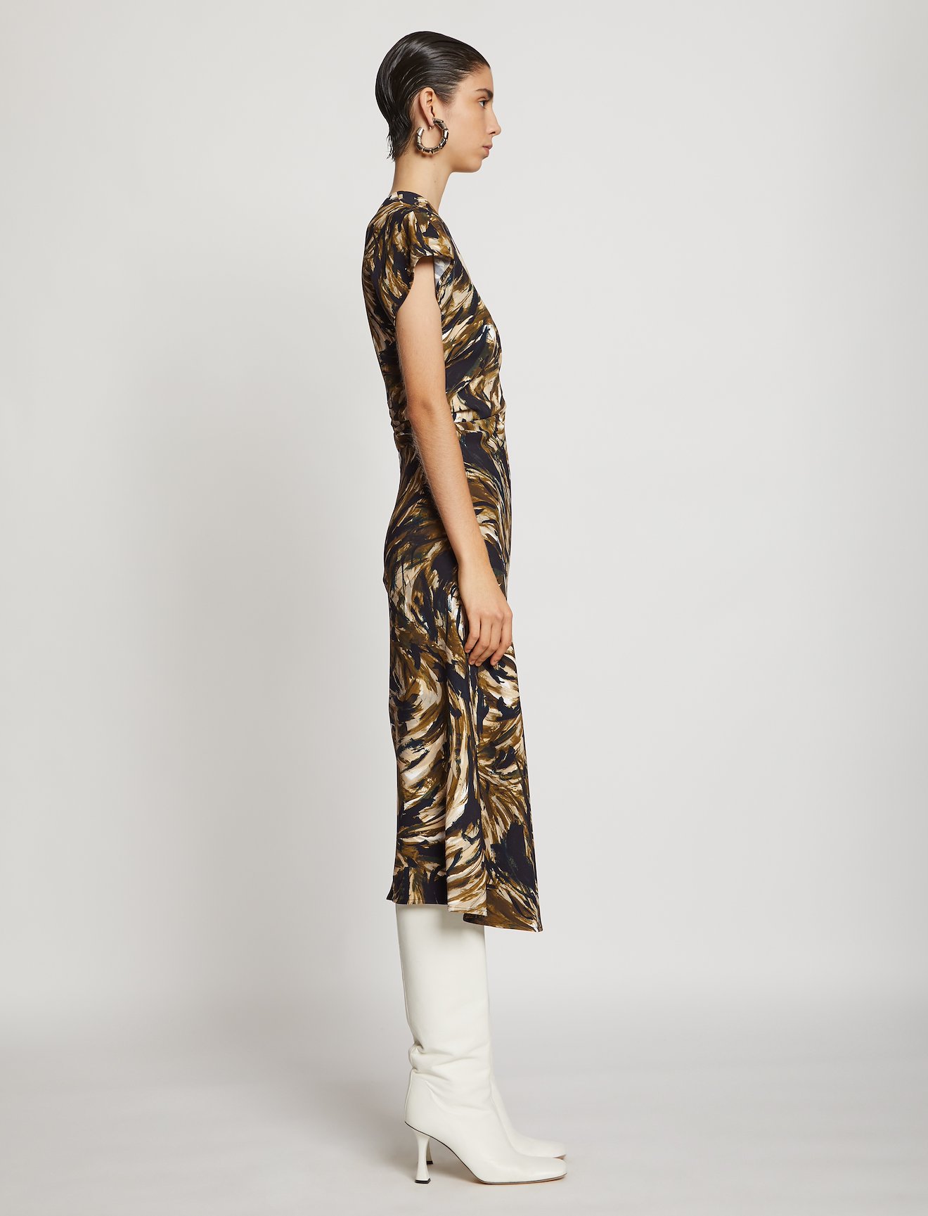 Feather Print Cinched Waist Dress #1