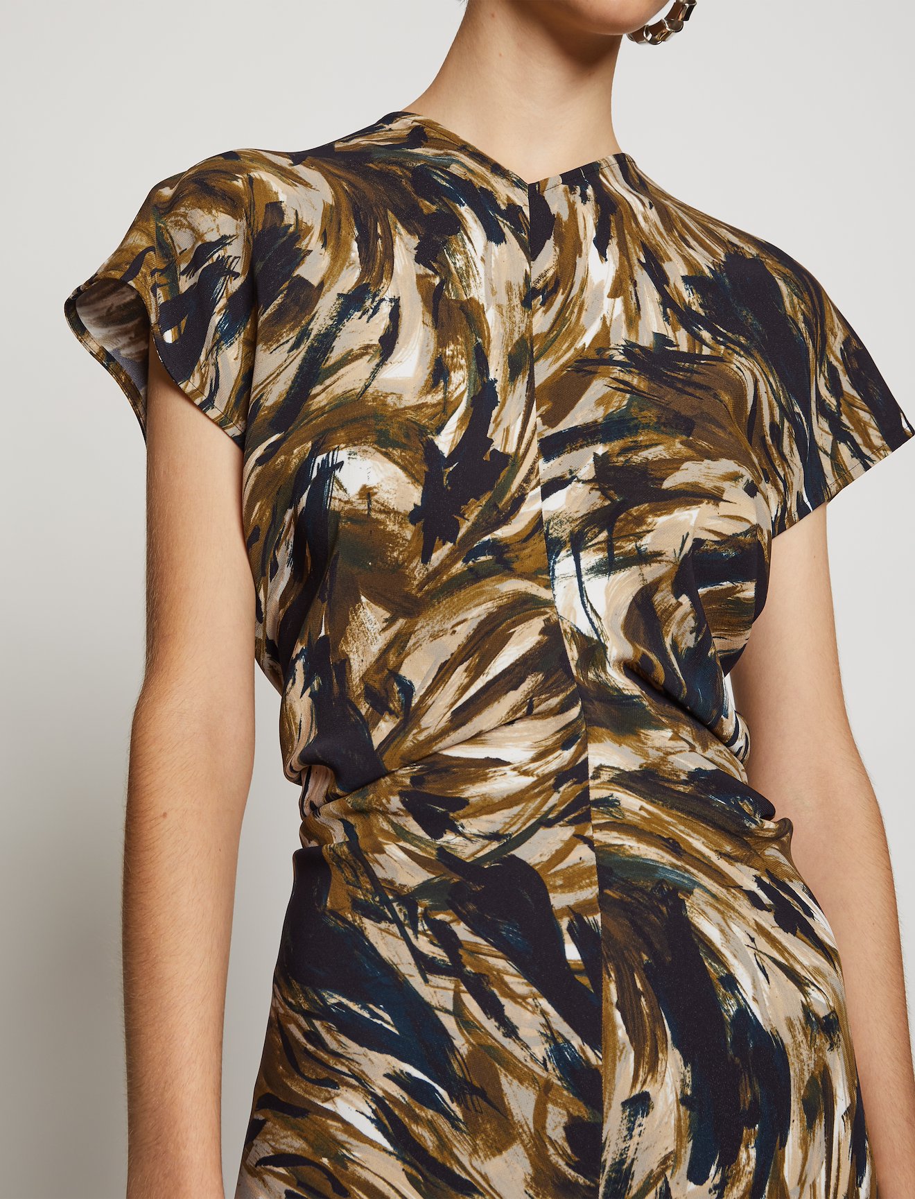 Feather Print Cinched Waist Dress #3