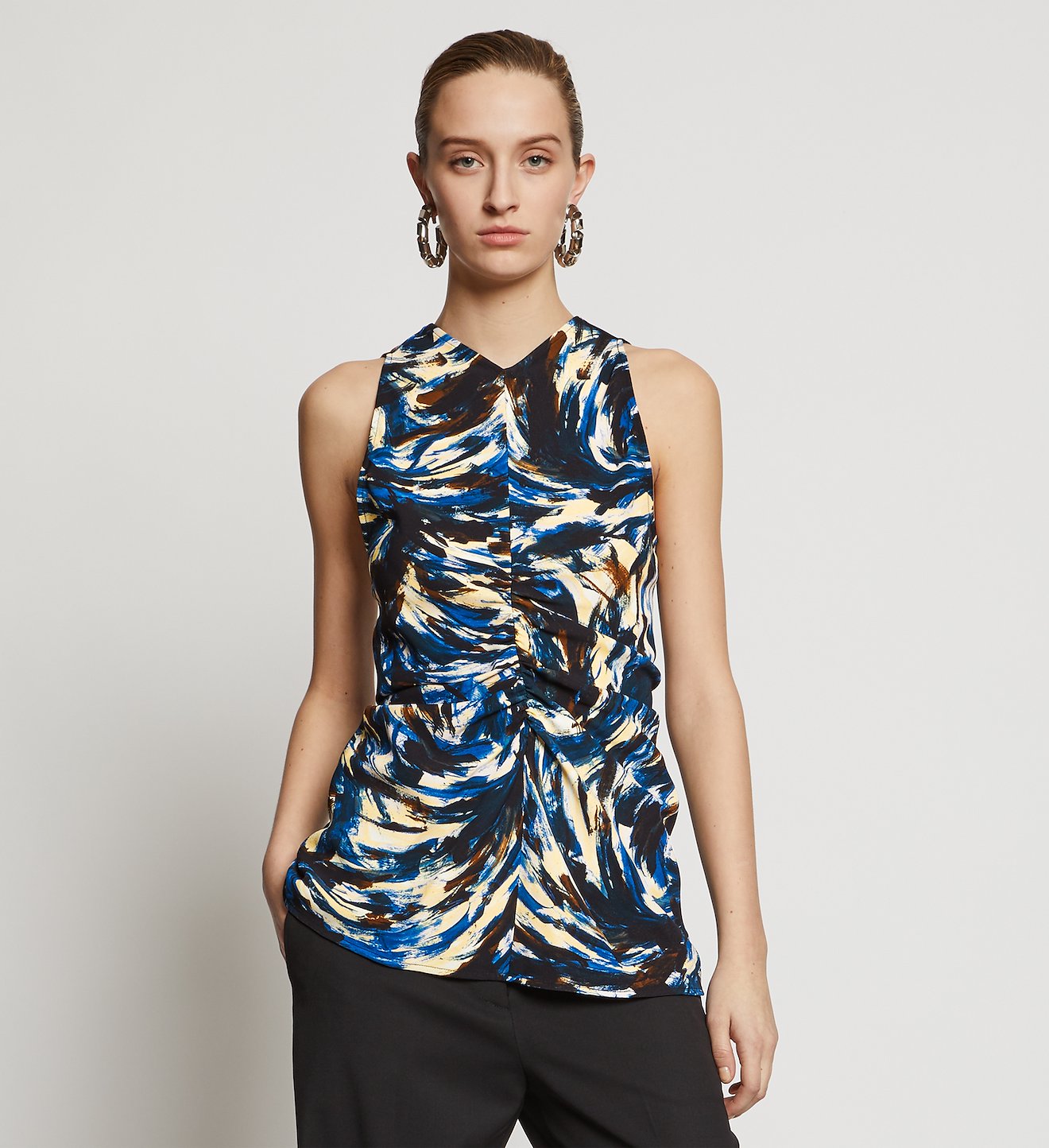 Feather Print Cinched Waist Top