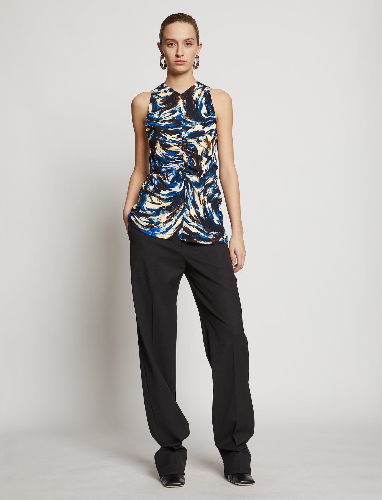 Feather Print Cinched Waist Top #1